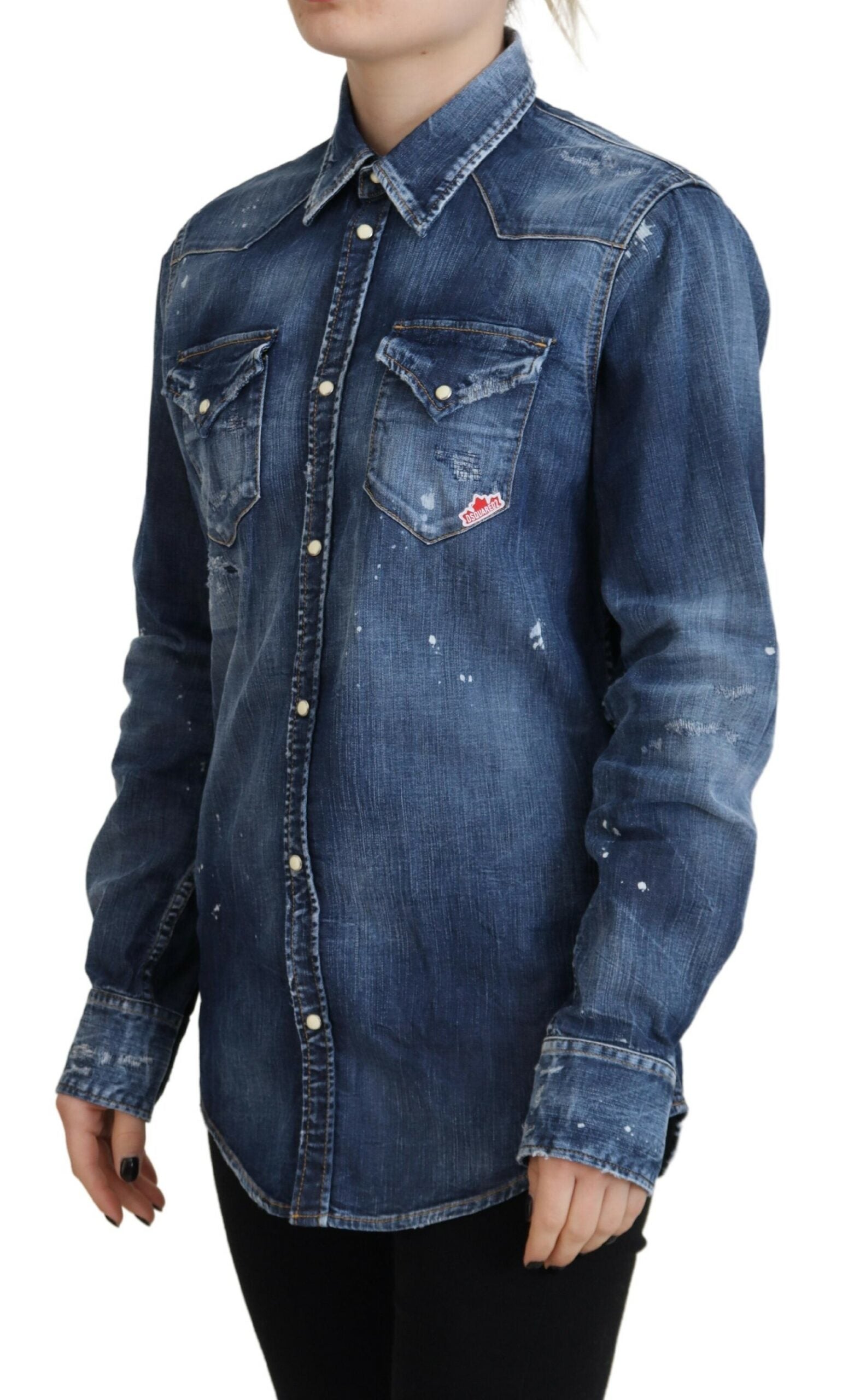Dsquared² Blue Washed Cotton Button Down Collared Denim Shirt | Regal Royce