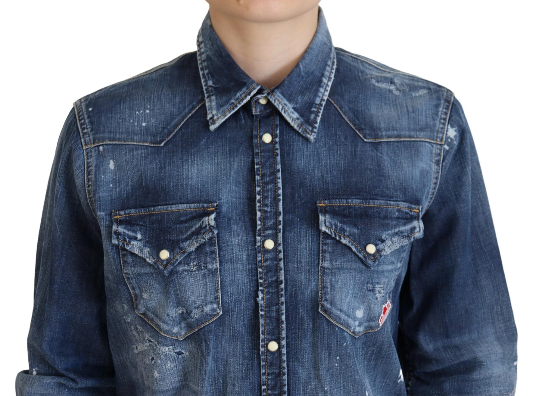 Dsquared² Blue Washed Cotton Button Down Collared Denim Shirt | Regal Royce