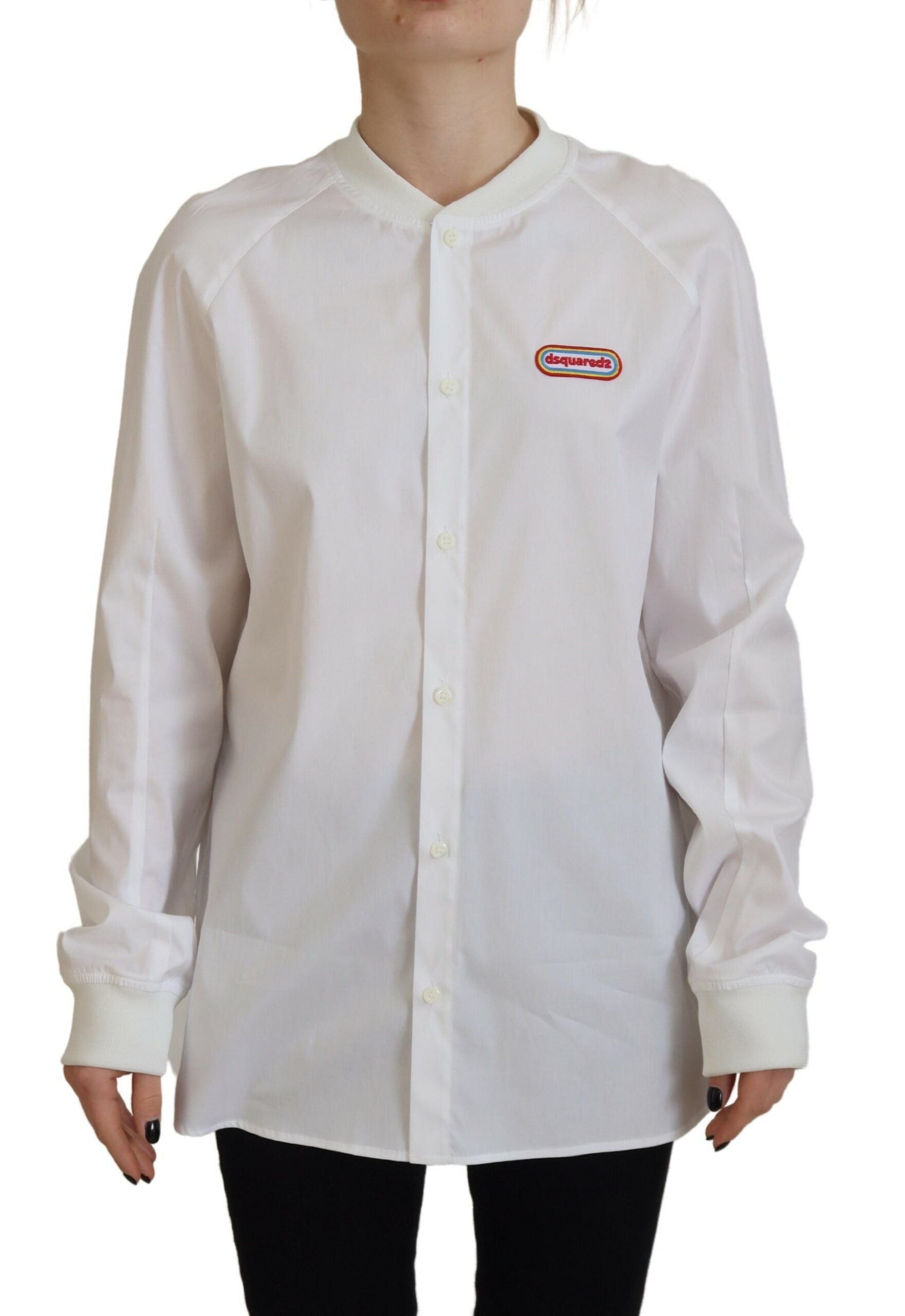Dsquared² White Cotton Button Down Long Sleeves Crewneck Top | Regal Royce