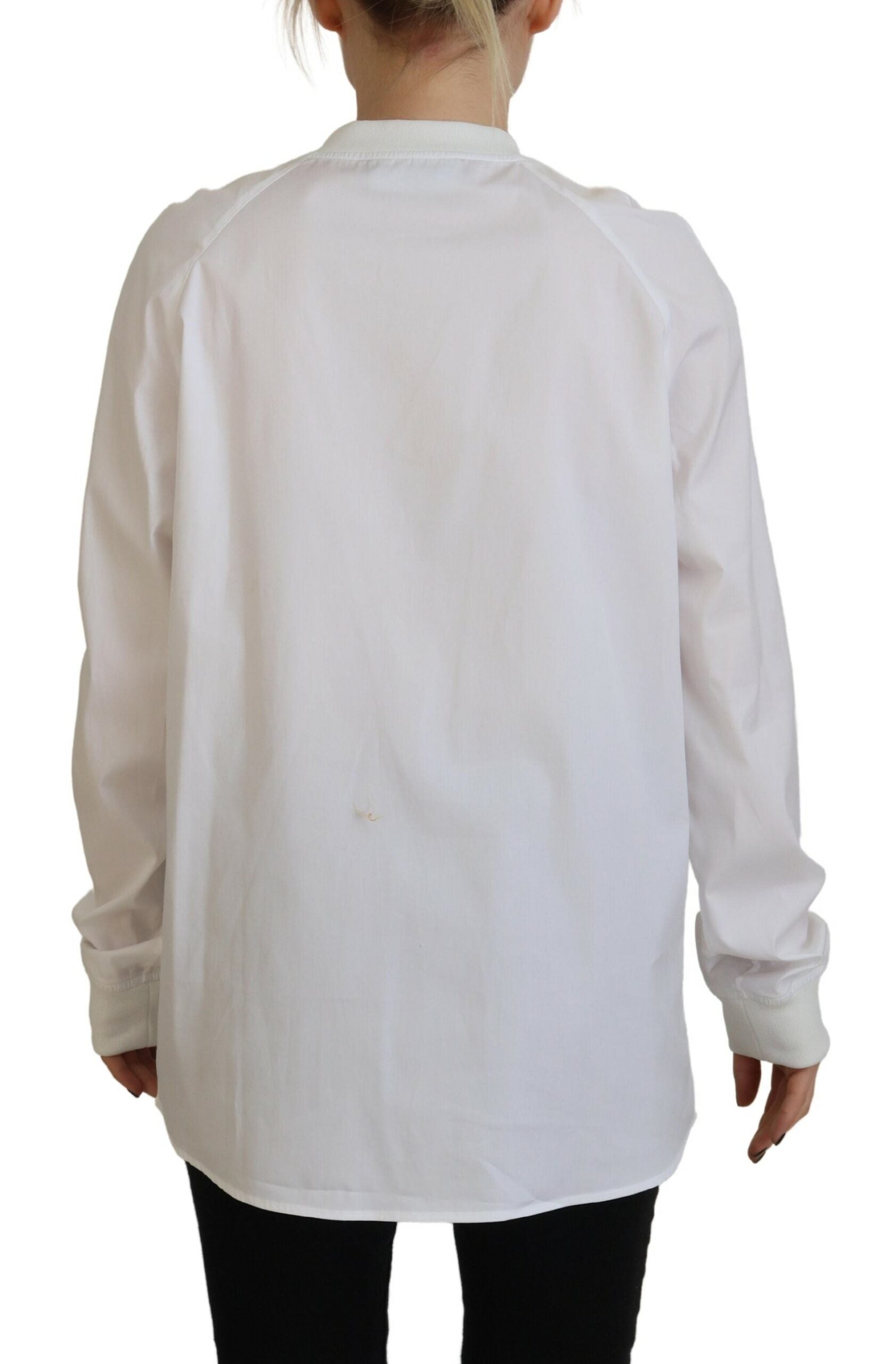 Dsquared² White Cotton Button Down Long Sleeves Crewneck Top | Regal Royce