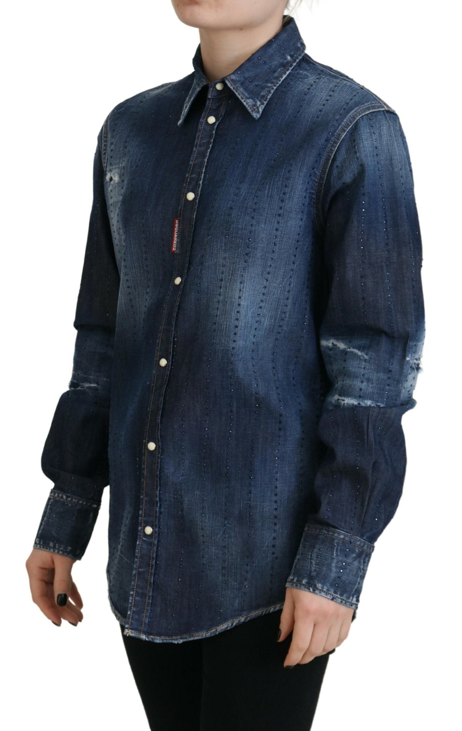 Dsquared² Blue Washed Cotton Button Down Collared Denim Top | Regal Royce