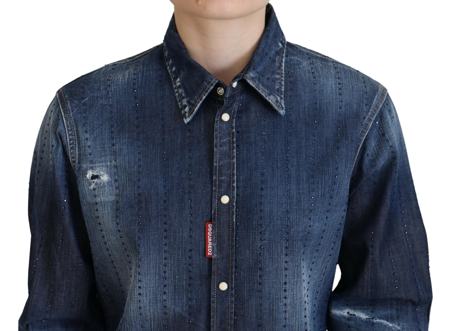 Dsquared² Blue Washed Cotton Button Down Collared Denim Top | Regal Royce