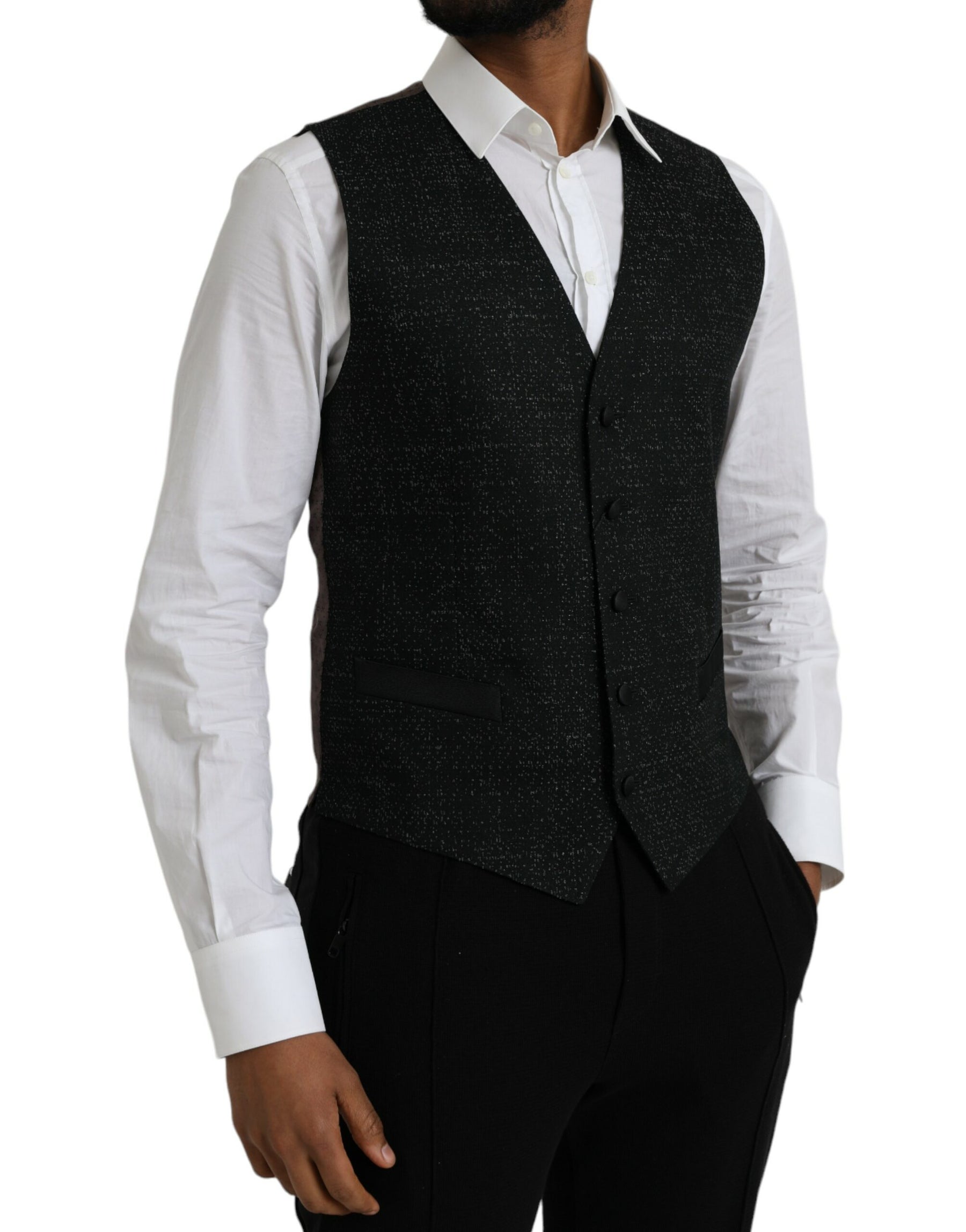 Dolce & Gabbana Black Brown Silk Waistcoat Dress Formal Vest | Regal Royce