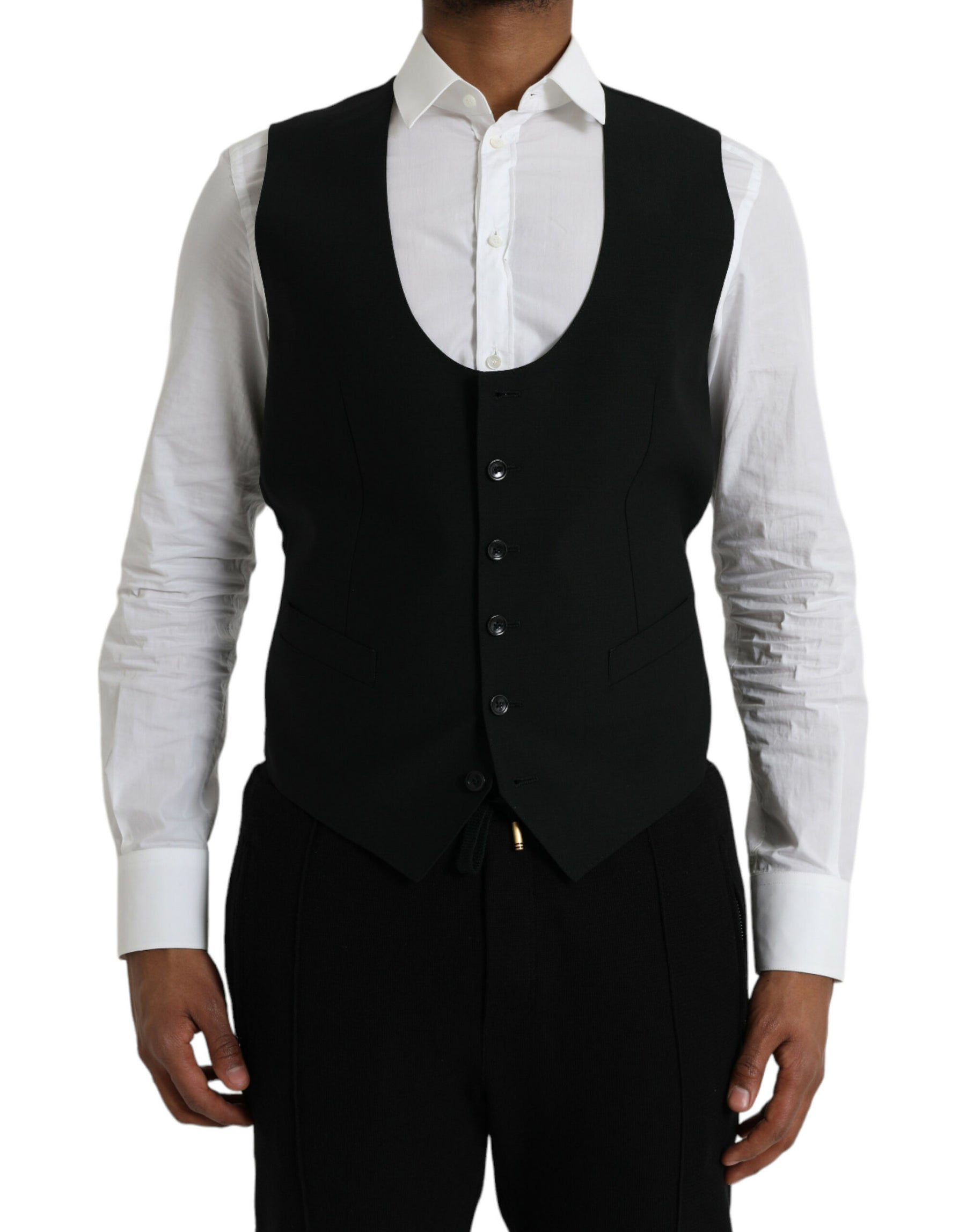 Dolce & Gabbana Black Wool Waistcoat Dress Formal Vest | Regal Royce
