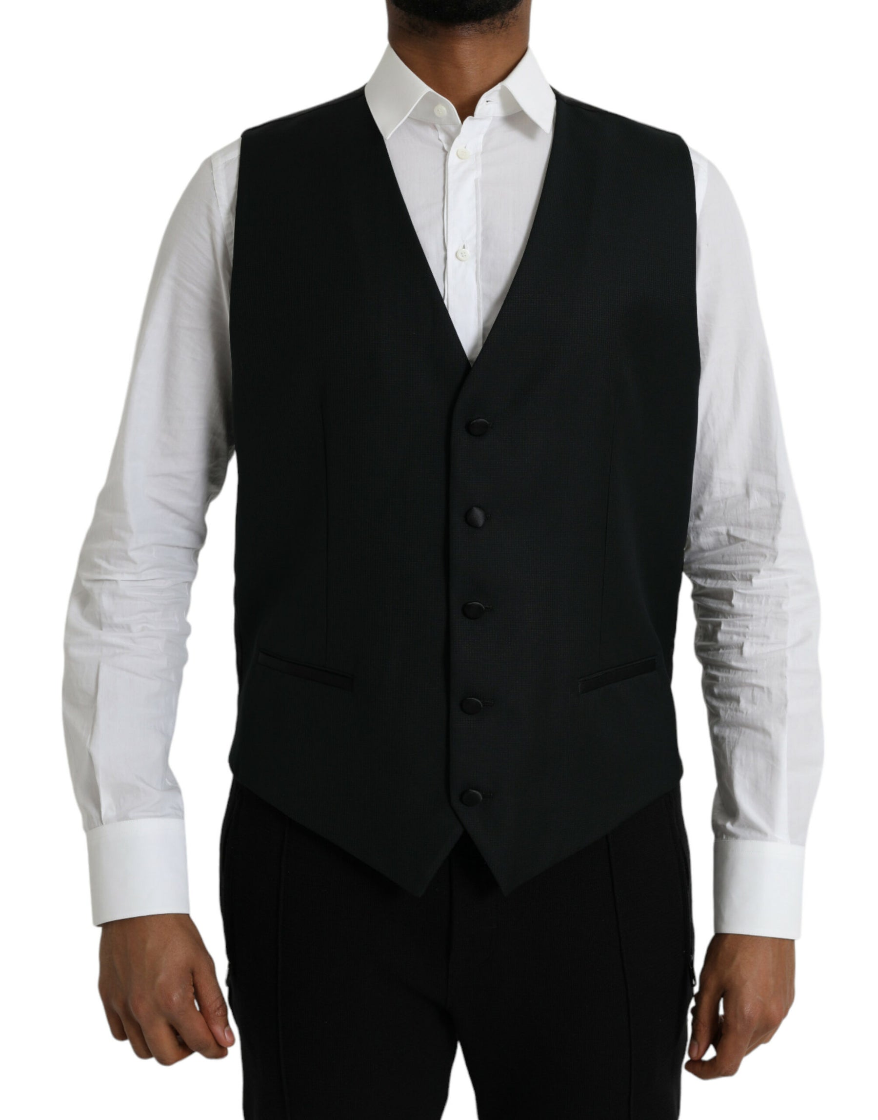 Dolce & Gabbana Black Wool Waistcoat Dress Formal Vest | Regal Royce