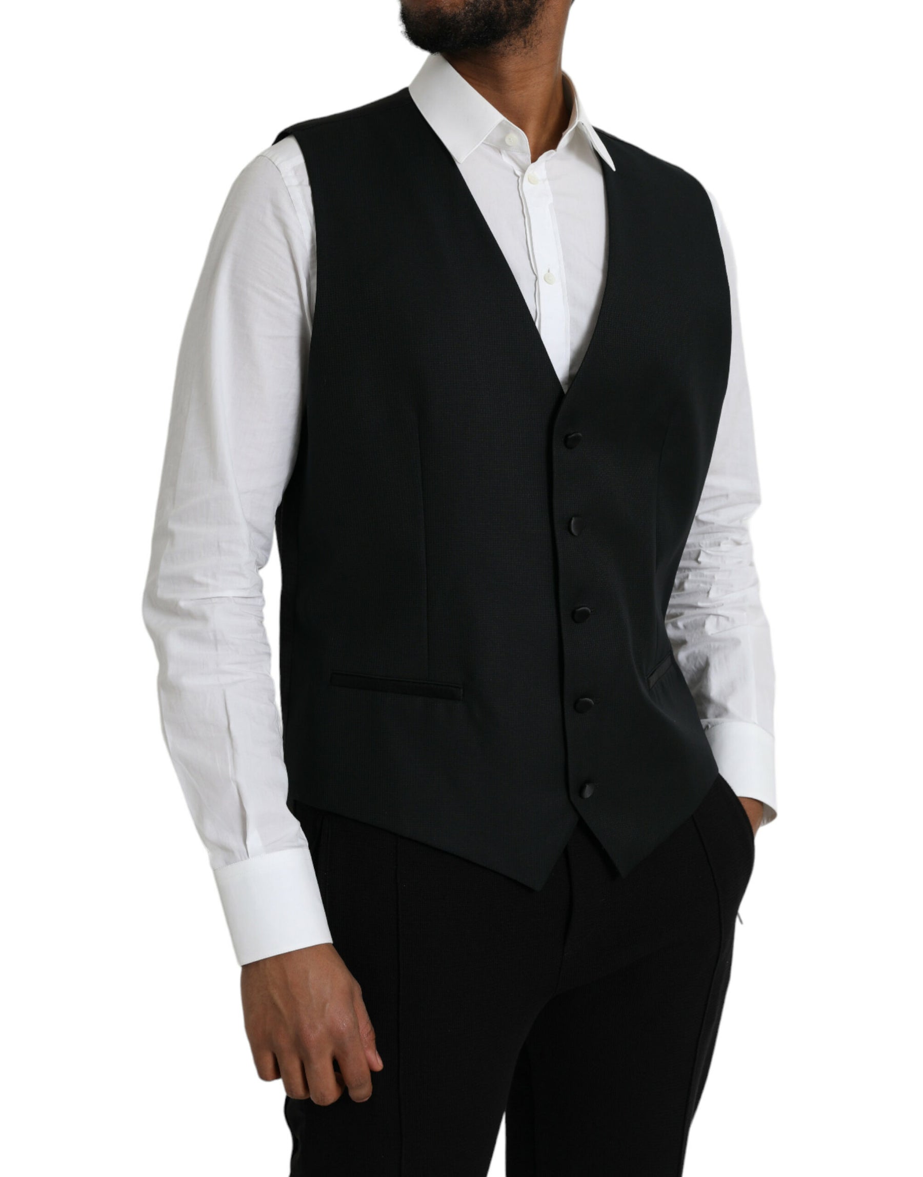 Dolce & Gabbana Black Wool Waistcoat Dress Formal Vest | Regal Royce