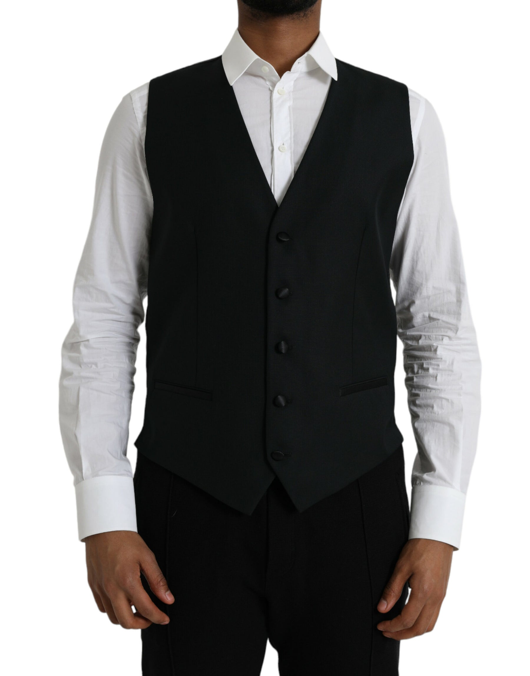 Dolce & Gabbana Black Wool Waistcoat Dress Formal Vest | Regal Royce