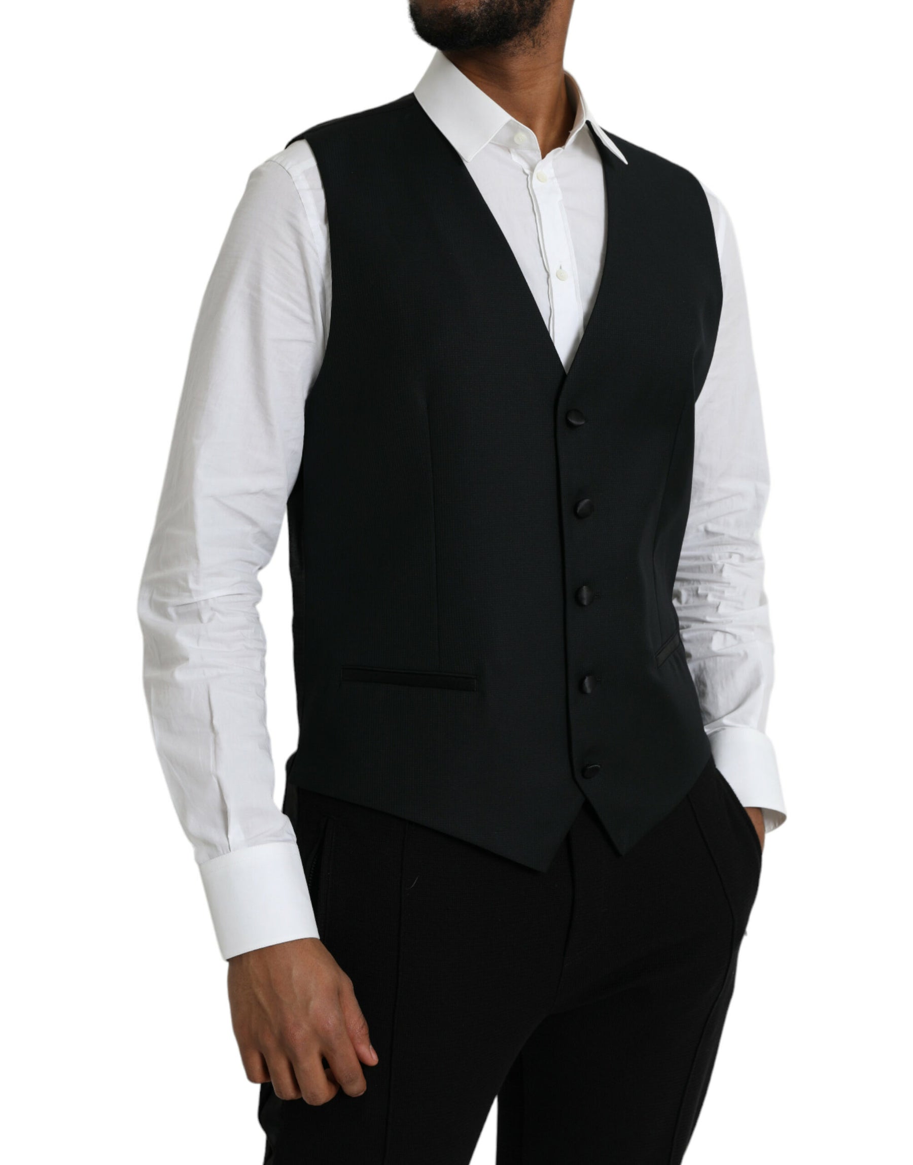 Dolce & Gabbana Black Wool Waistcoat Dress Formal Vest | Regal Royce