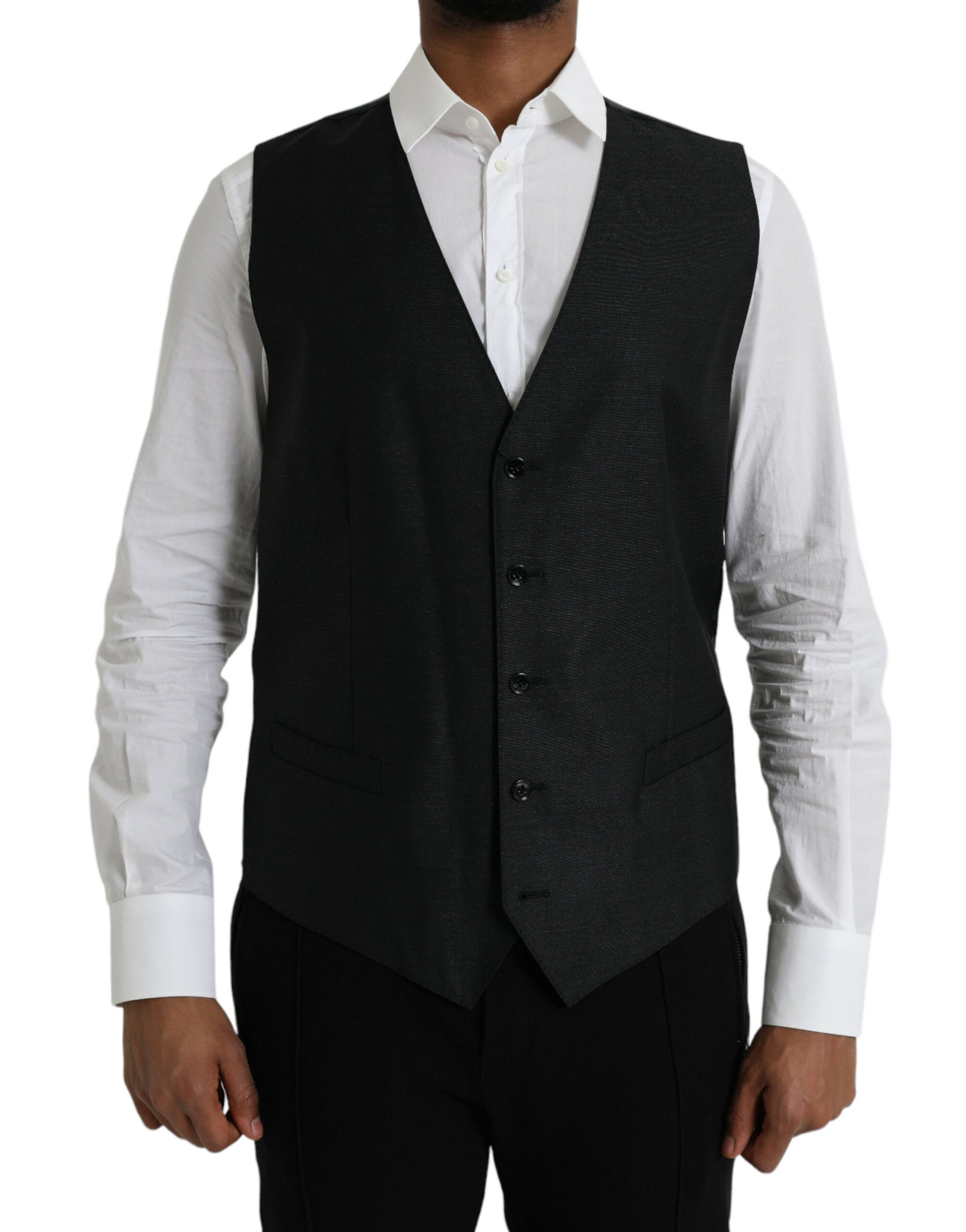 Dolce & Gabbana Black Wool Waistcoat Dress Formal Vest | Regal Royce
