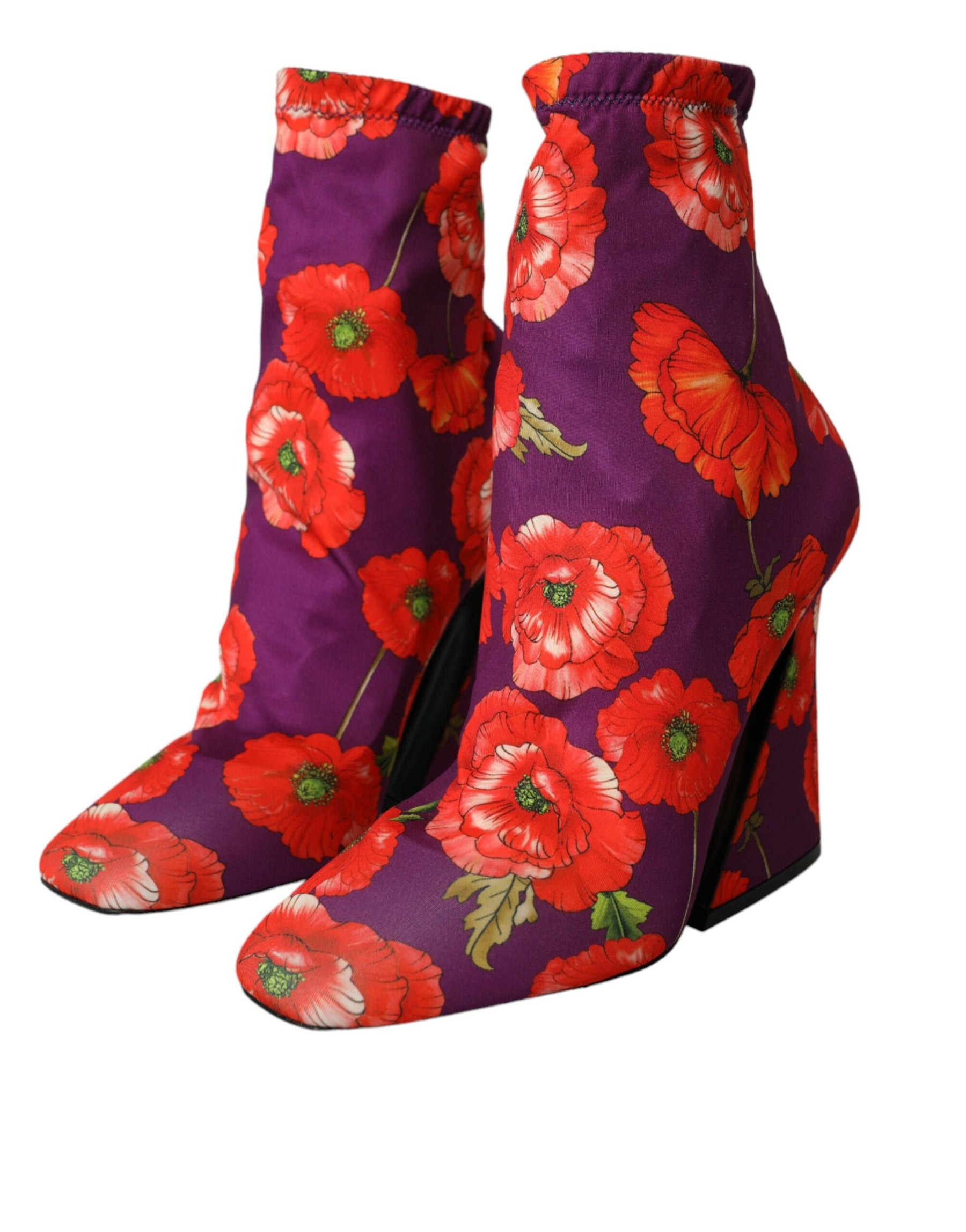 Dolce & Gabbana Purple Floral Jersey Stretch Boots Shoes | Regal Royce