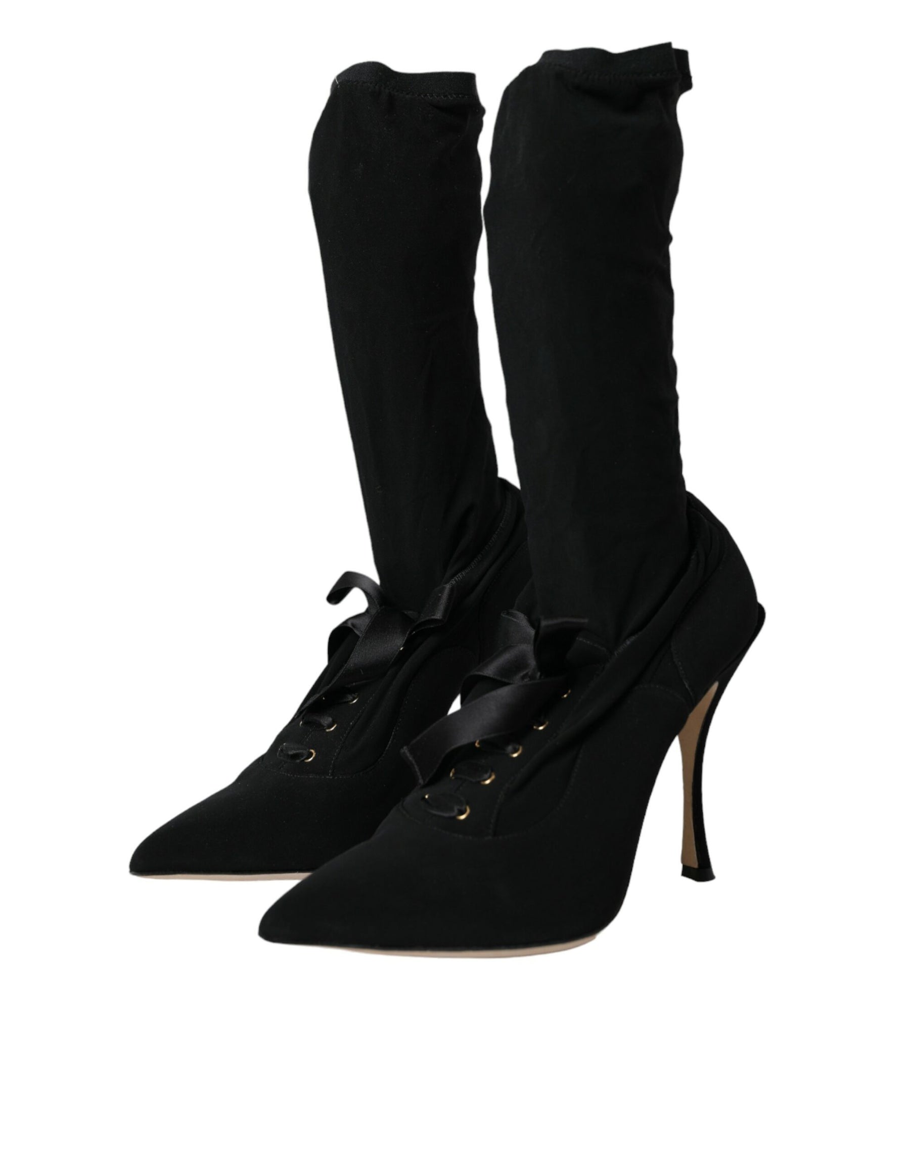 Dolce & Gabbana Black Stiletto Heels Mid Calf Boots Shoes | Regal Royce
