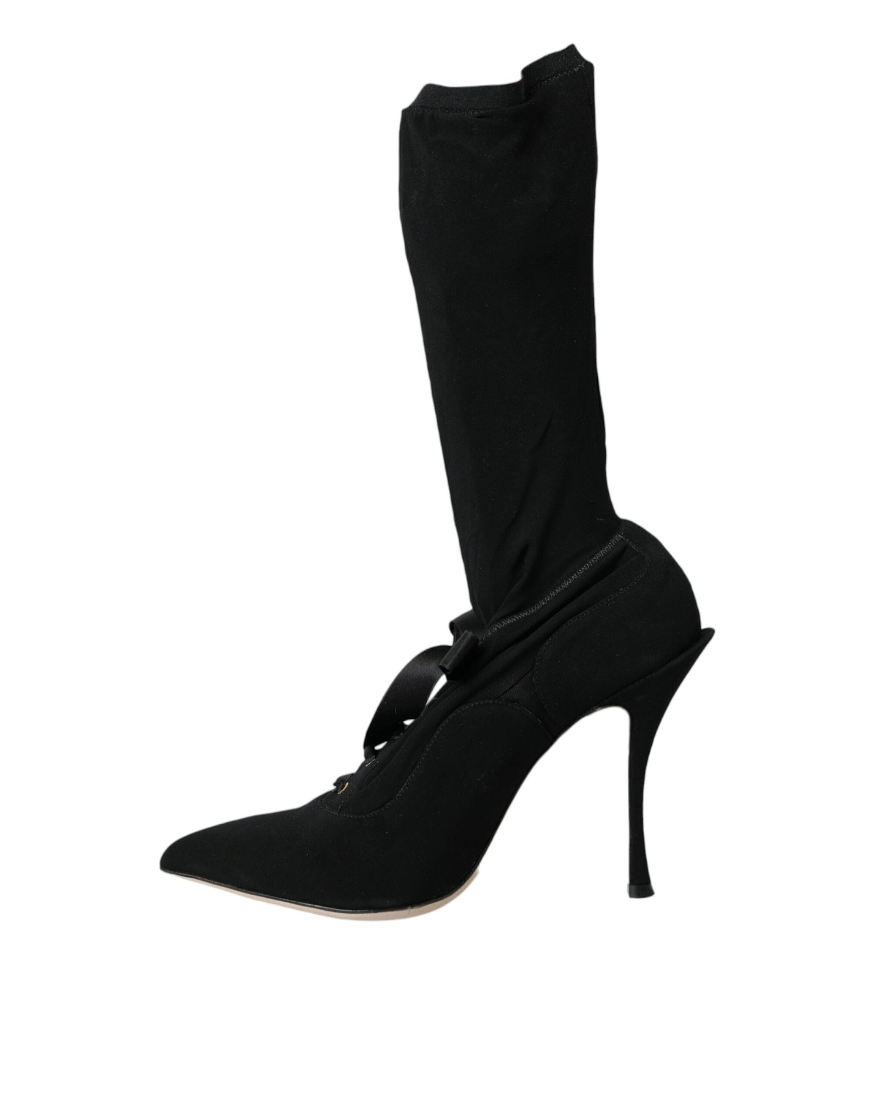 Dolce & Gabbana Black Stiletto Heels Mid Calf Boots Shoes | Regal Royce