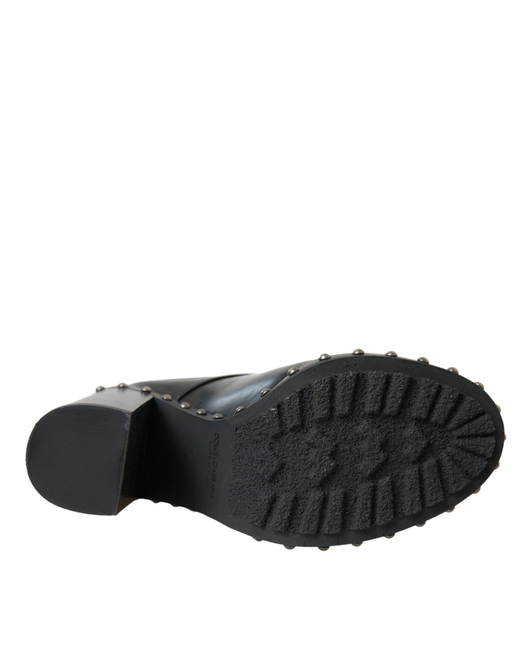 Dolce & Gabbana Black Leather Studded Lace Up Boots Shoes | Regal Royce