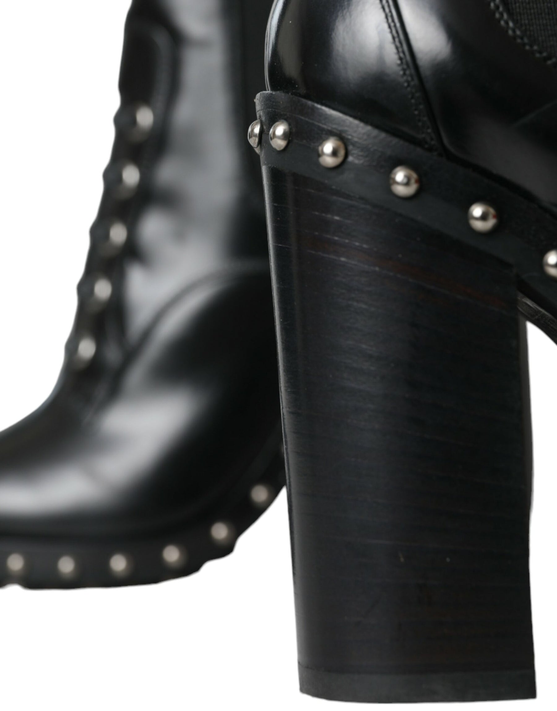 Dolce & Gabbana Black Leather Studded Lace Up Boots Shoes | Regal Royce