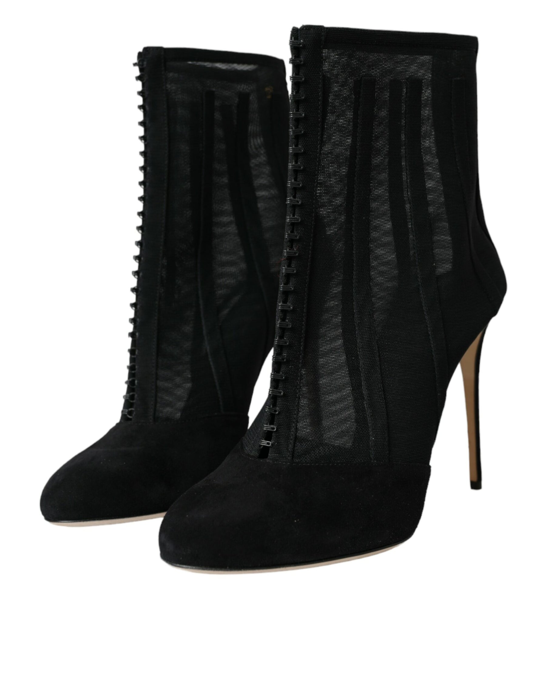 Dolce & Gabbana Black Mesh Stiletto Heels Ankle Boots Shoes | Regal Royce