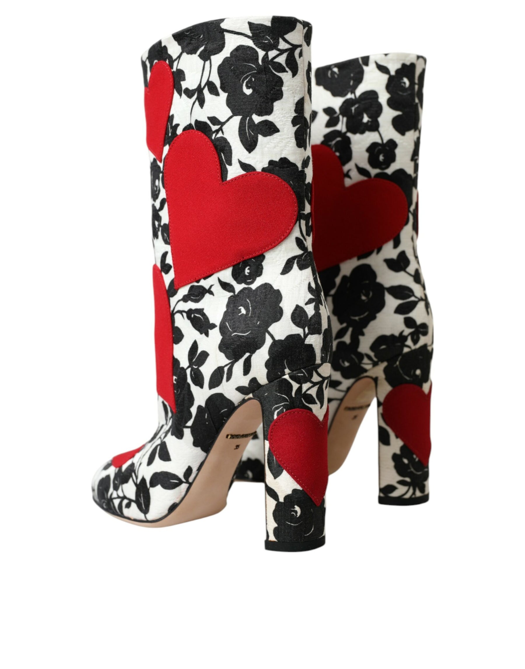 Dolce & Gabbana White Floral Hearts Leather High Boots Shoes | Regal Royce