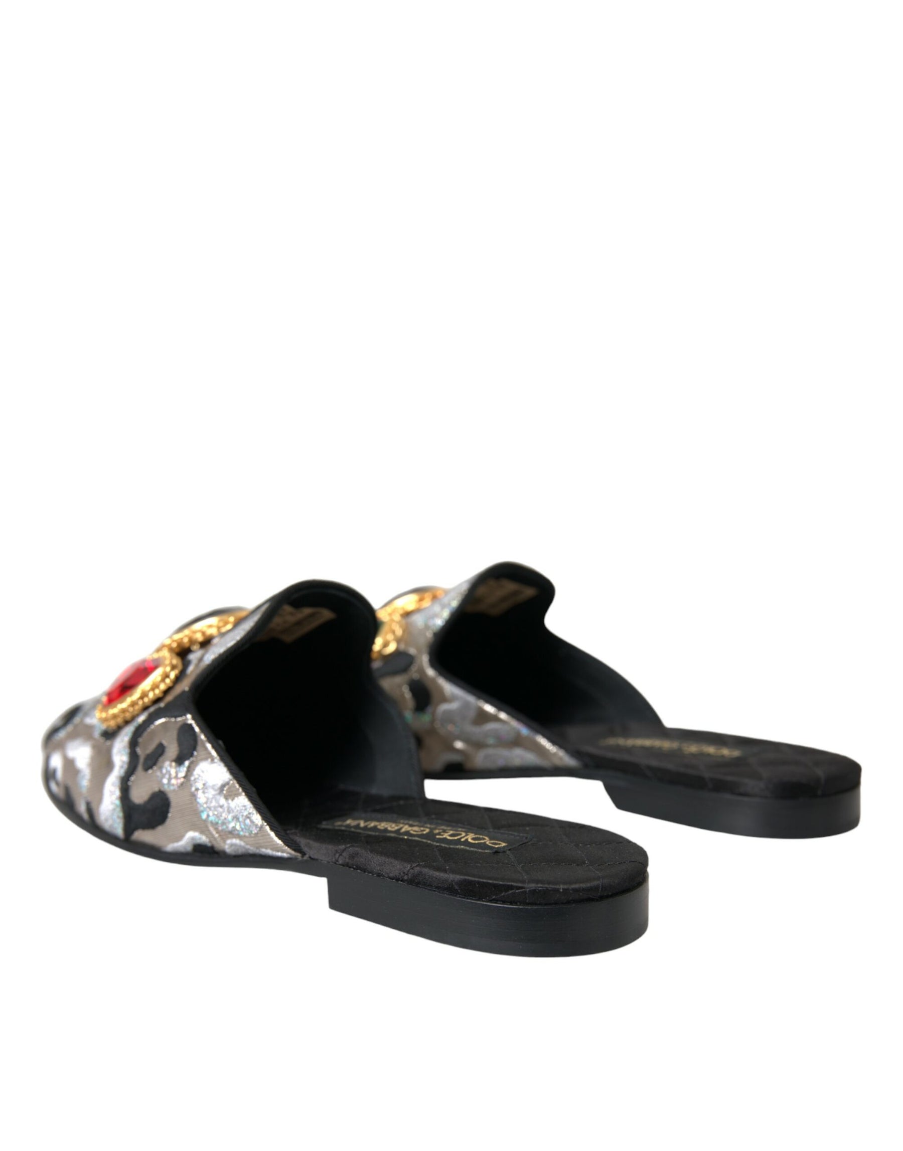 Dolce & Gabbana Gray Jacquard Crystal Mule Flat Sandals Shoes | Regal Royce