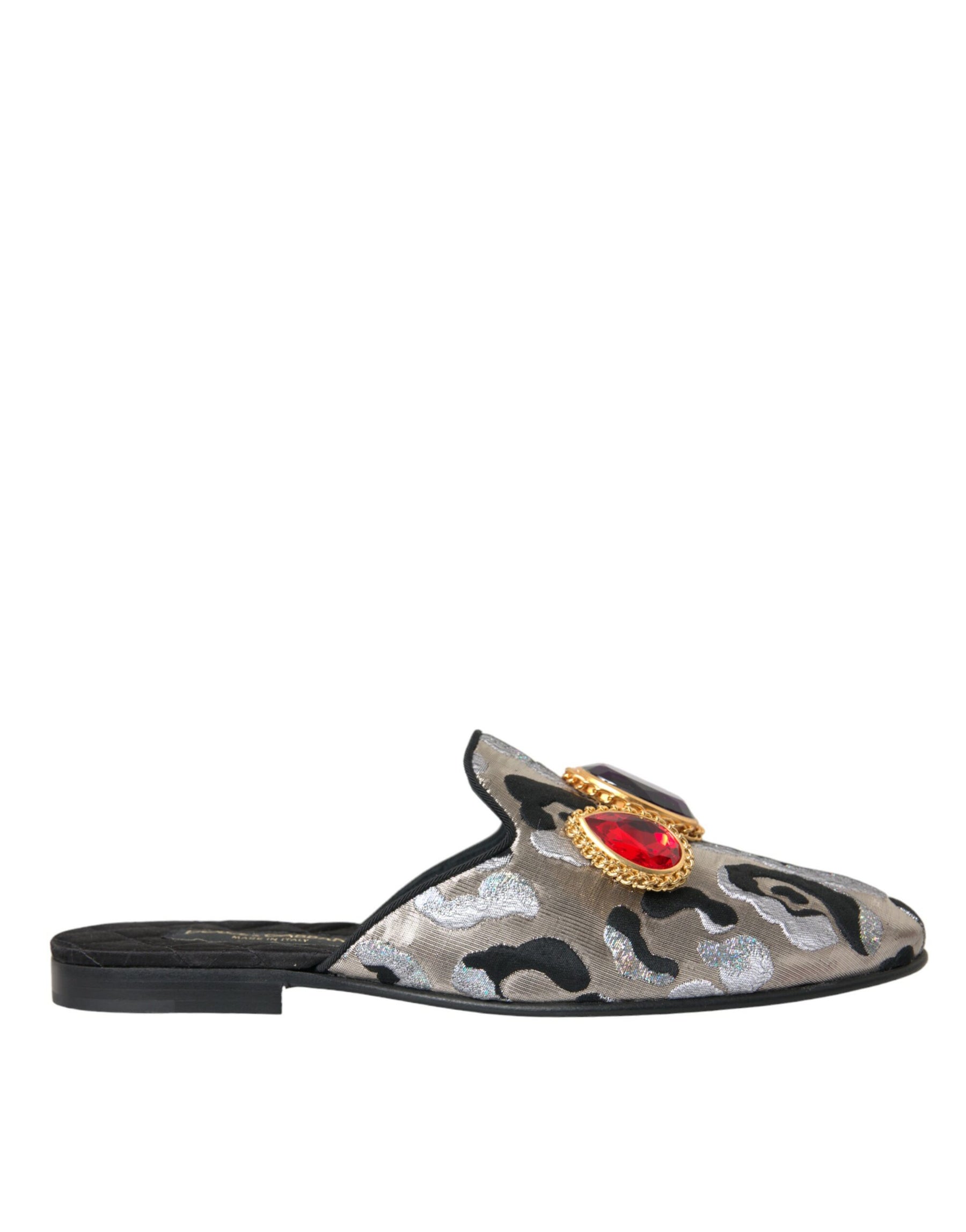 Dolce & Gabbana Gray Jacquard Crystal Mule Flat Sandals Shoes | Regal Royce