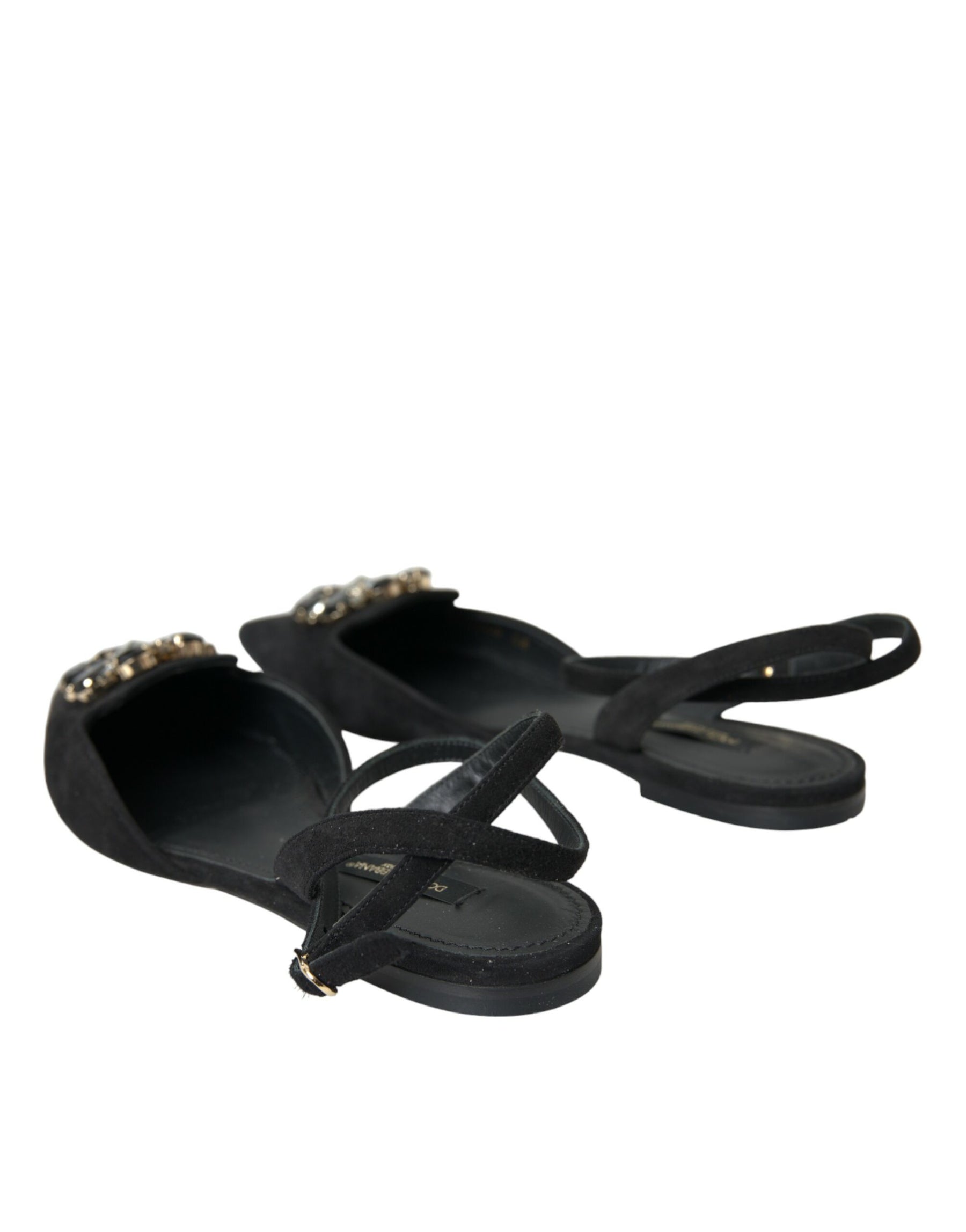 Dolce & Gabbana Black Leather Crystal Slingback Sandals Shoes | Regal Royce