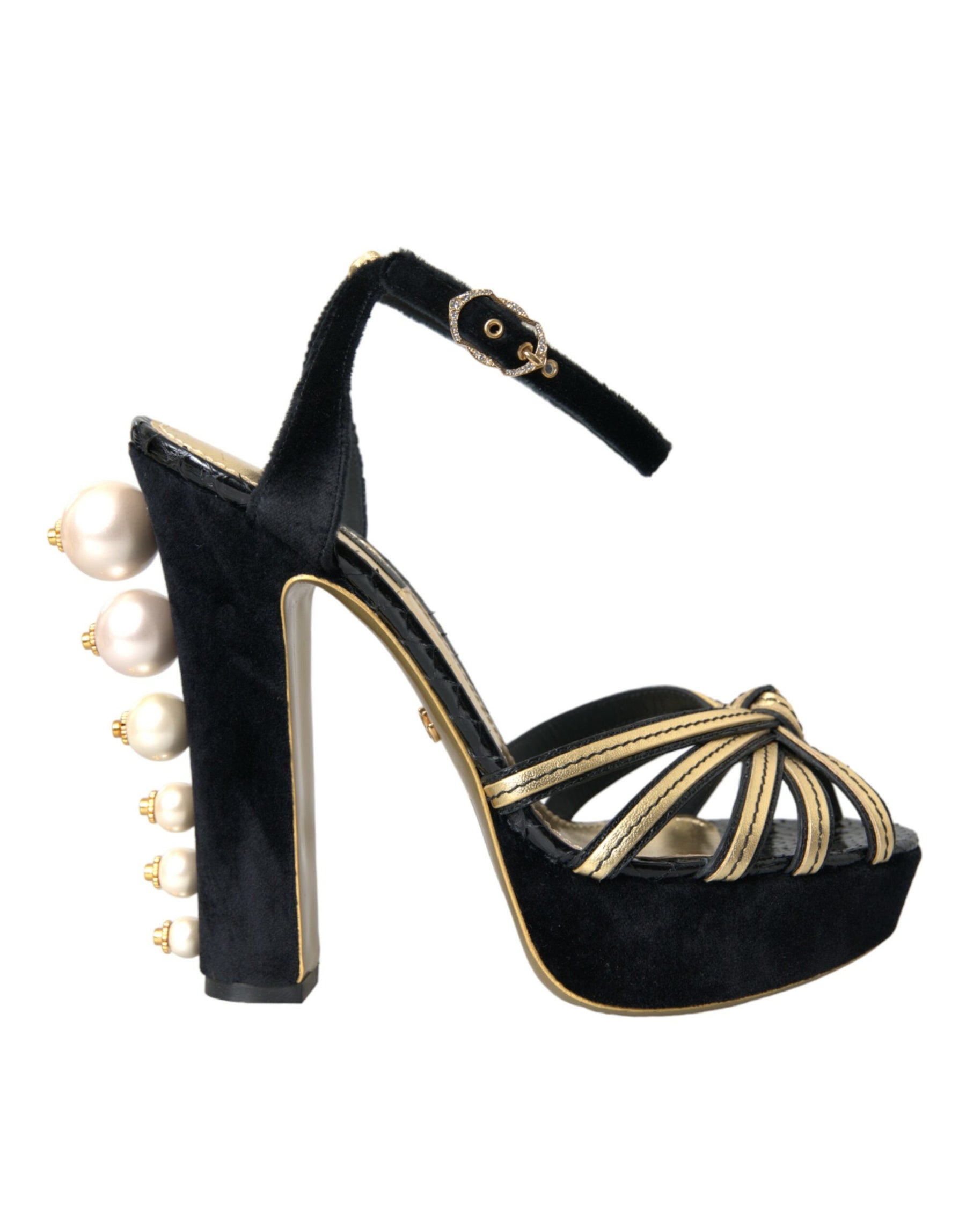 Dolce & Gabbana Black Gold Embellished Heels Sandals Shoes | Regal Royce