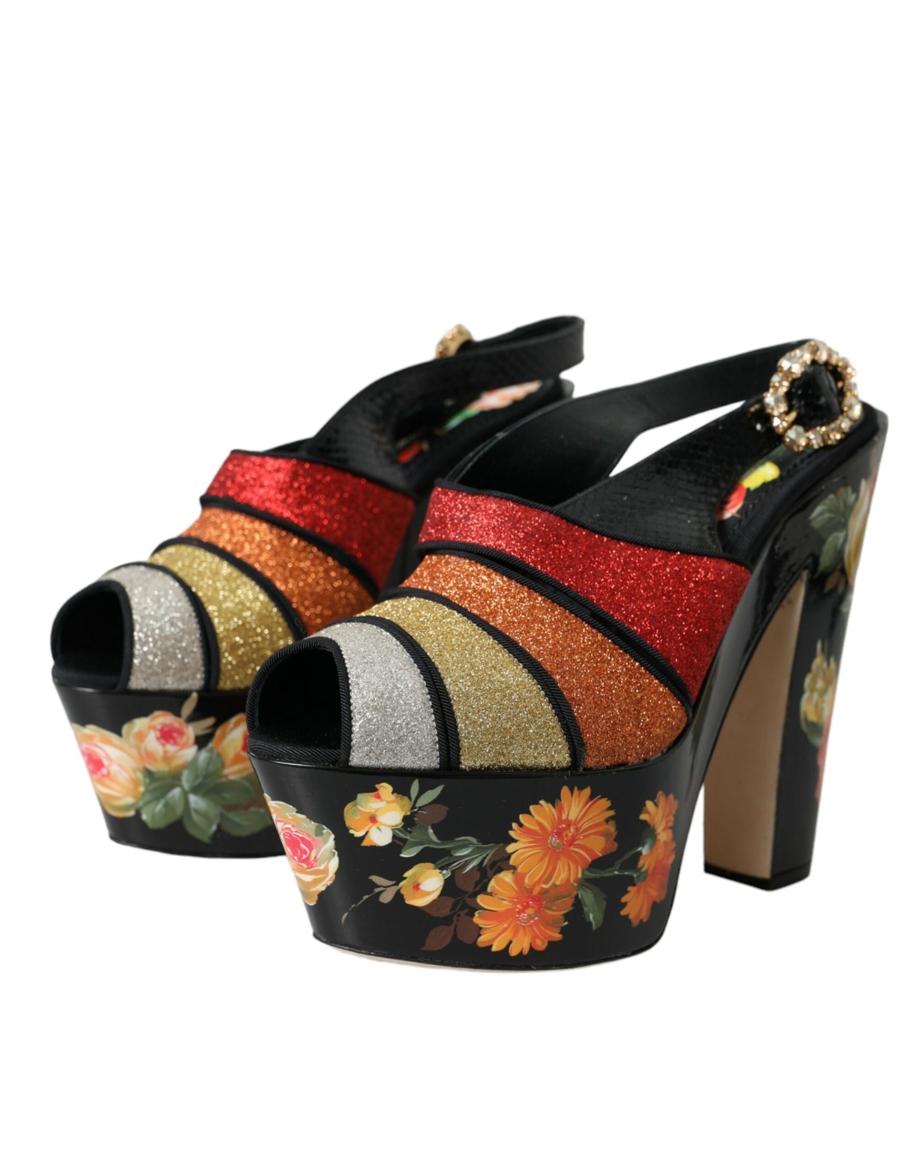 Dolce & Gabbana Multicolor Floral Crystal Platform Sandals Shoes | Regal Royce