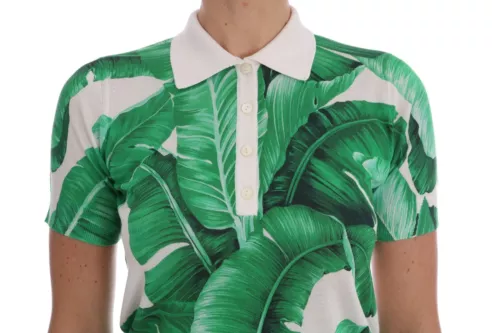 Dolce & Gabbana Green Banana Print Silk Polo T-shirt | Regal Royce