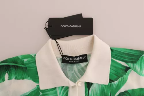 Dolce & Gabbana Green Banana Print Silk Polo T-shirt | Regal Royce