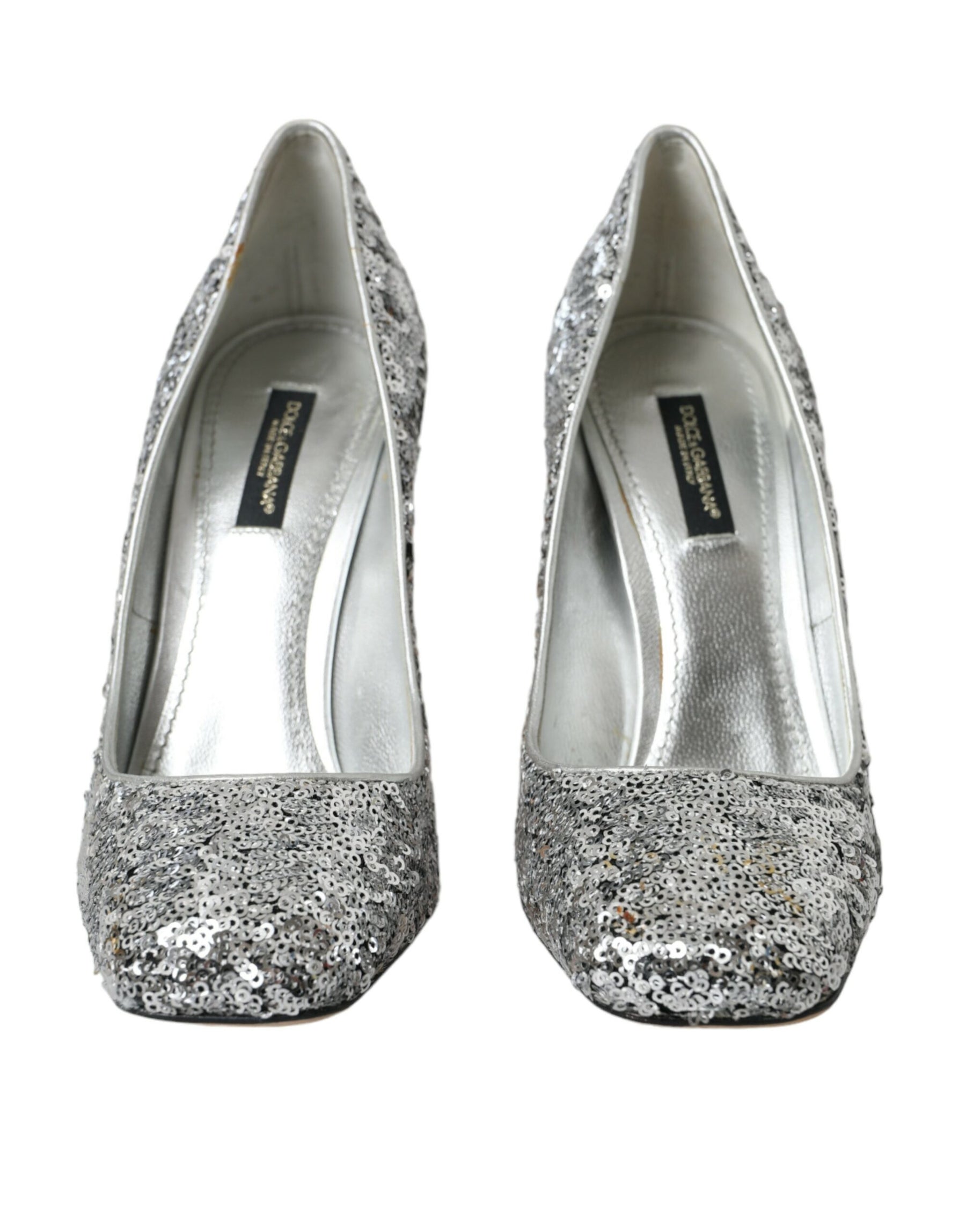 Dolce & Gabbana Silver Sequin Embellished Heels Pumps Shoes | Regal Royce