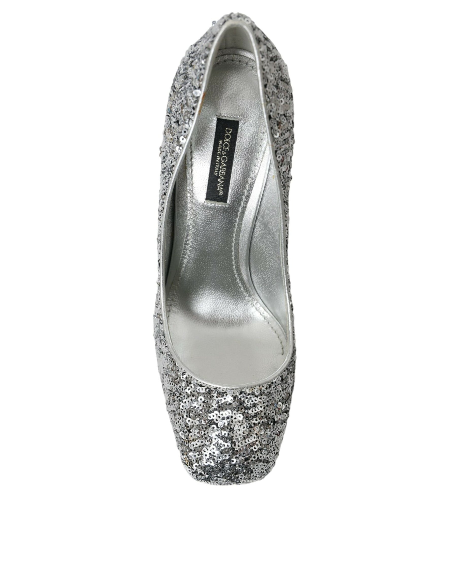Dolce & Gabbana Silver Sequin Embellished Heels Pumps Shoes | Regal Royce