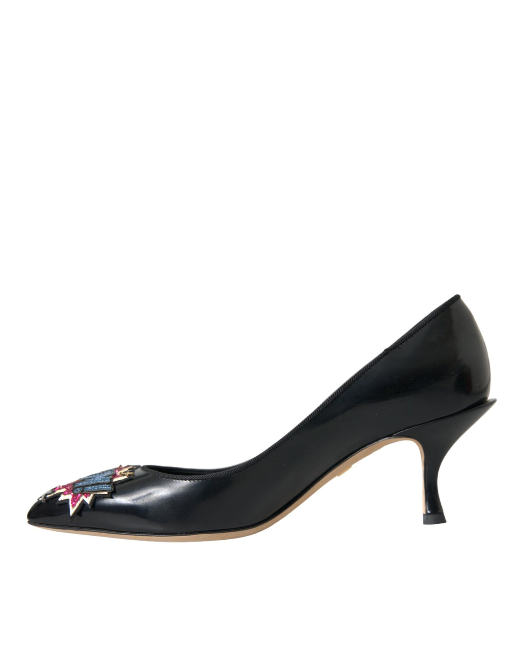 Dolce & Gabbana Black Leather BOOM Patch Heels Pumps Shoes | Regal Royce