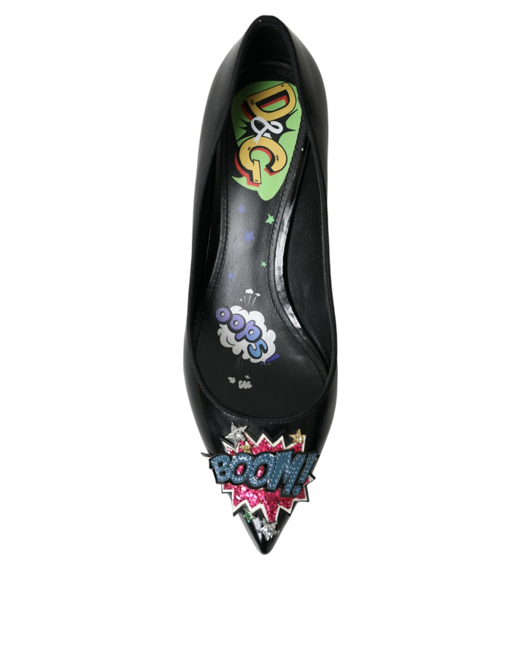 Dolce & Gabbana Black Leather BOOM Patch Heels Pumps Shoes | Regal Royce
