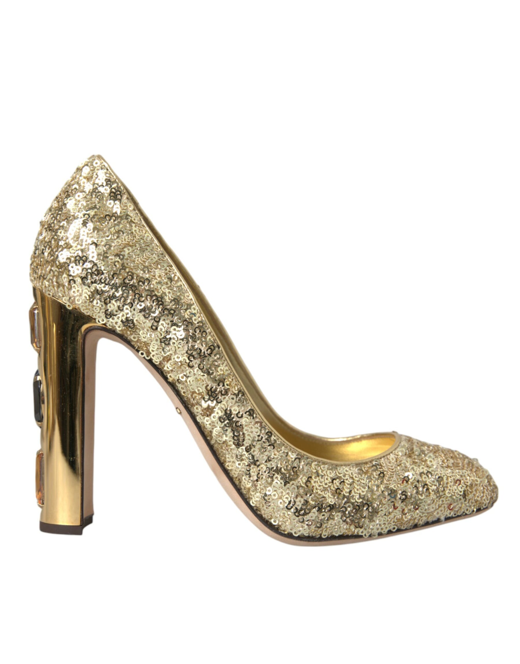 Dolce & Gabbana Gold Sequin Crystal Heels Pumps Shoes | Regal Royce