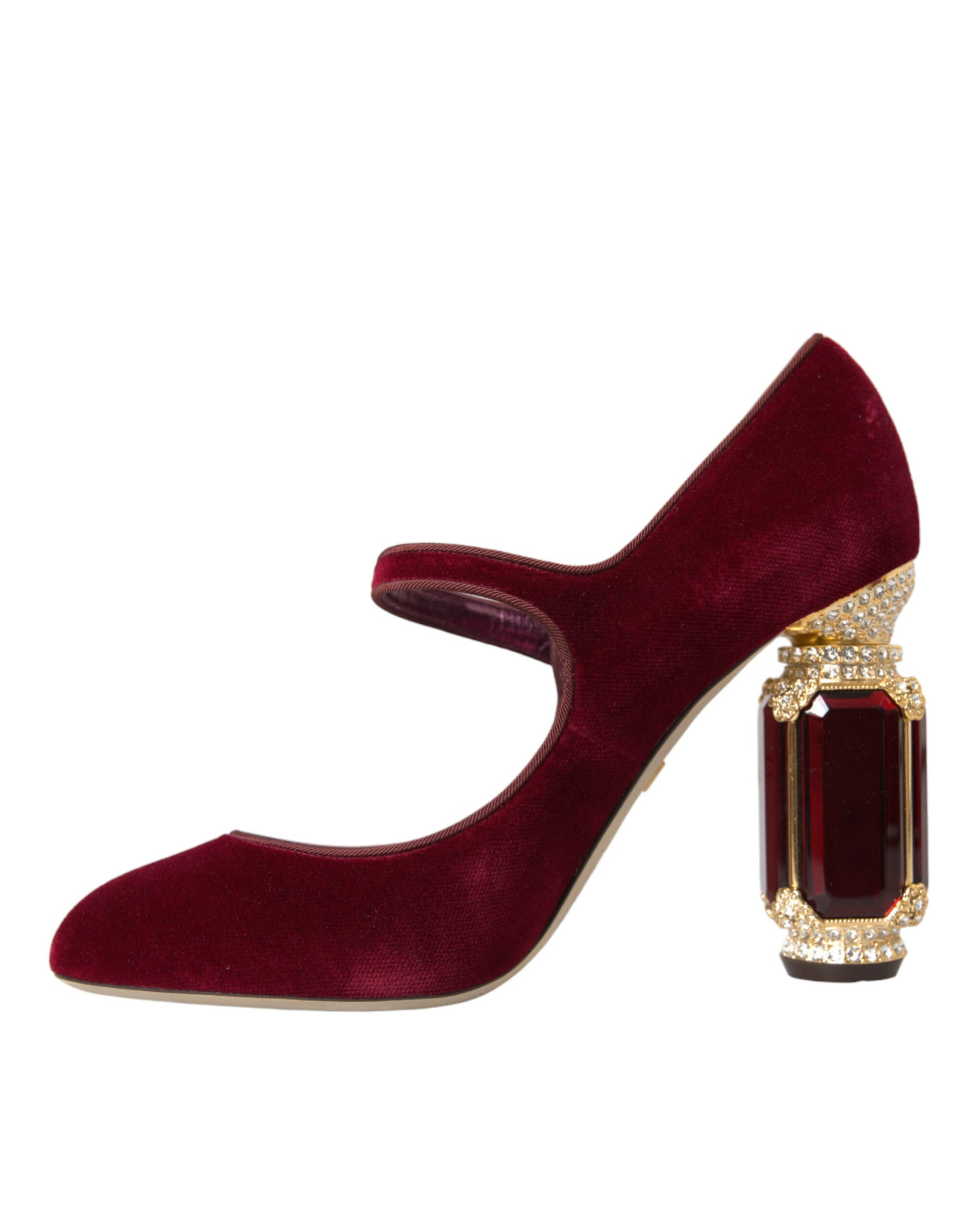 Dolce & Gabbana Red Velvet Gold Crystals Heels Mary Jane Shoes | Regal Royce