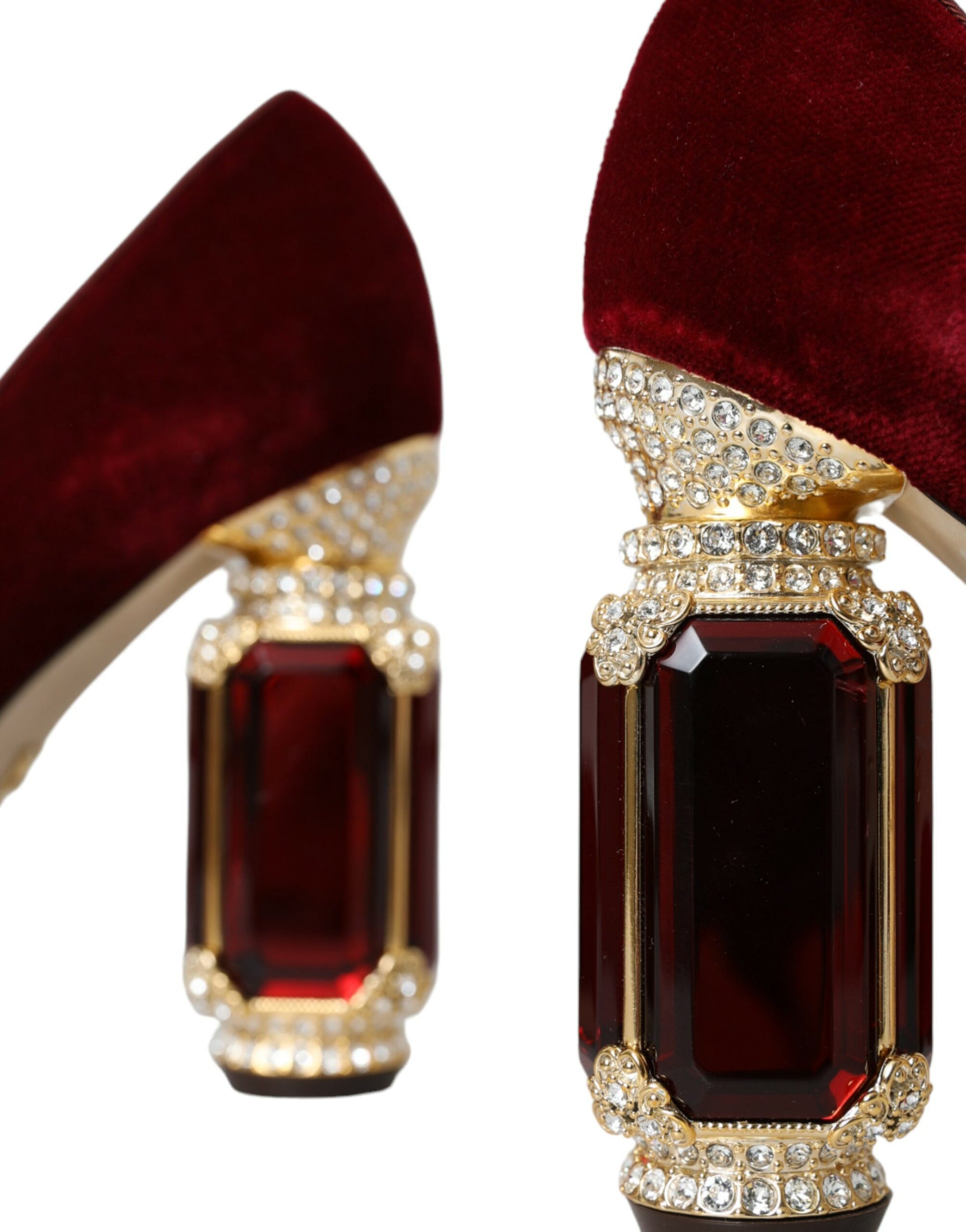 Dolce & Gabbana Red Velvet Gold Crystals Heels Mary Jane Shoes | Regal Royce