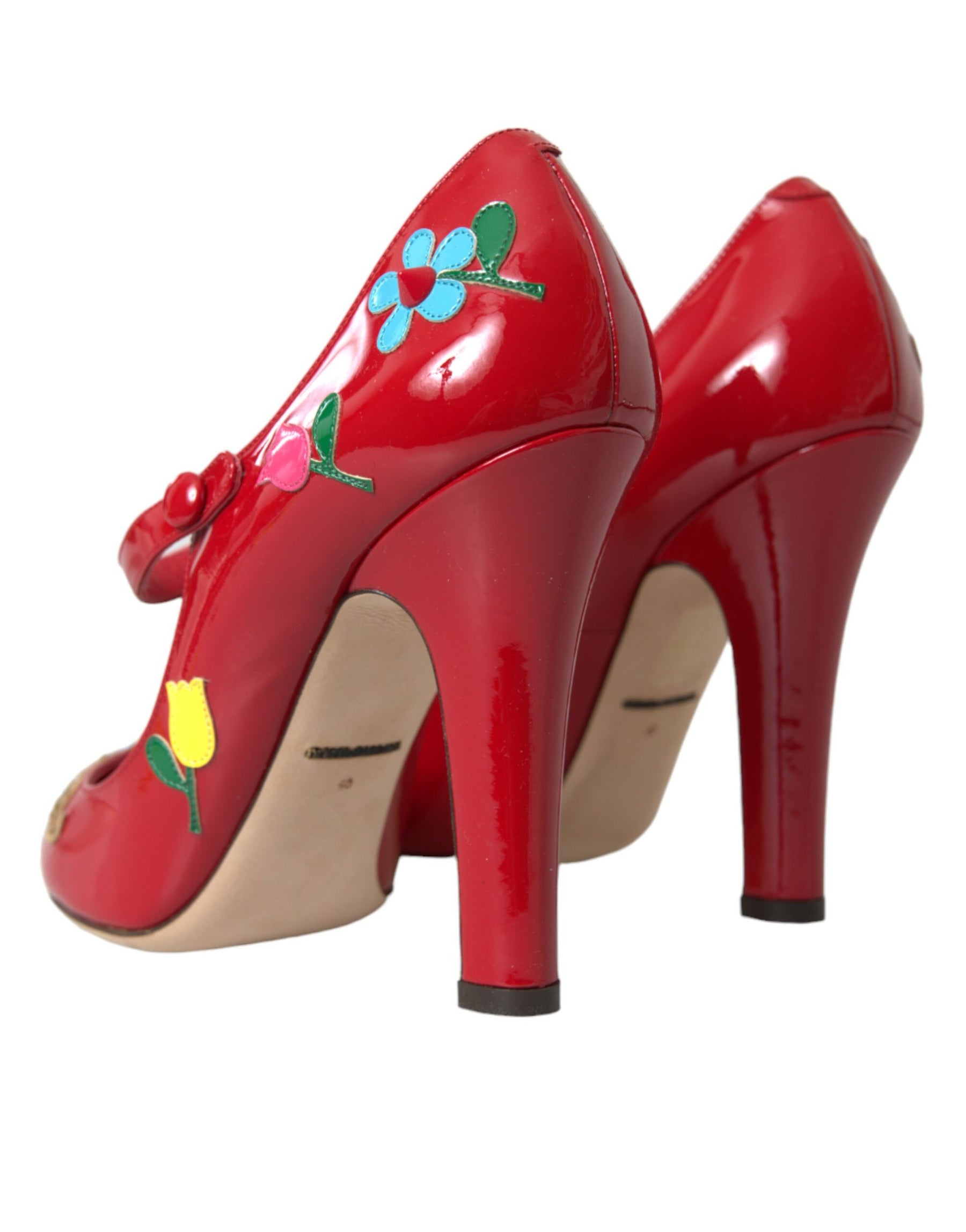 Dolce & Gabbana Red Leather Embellished Mary Jane Pumps Heels Shoes | Regal Royce