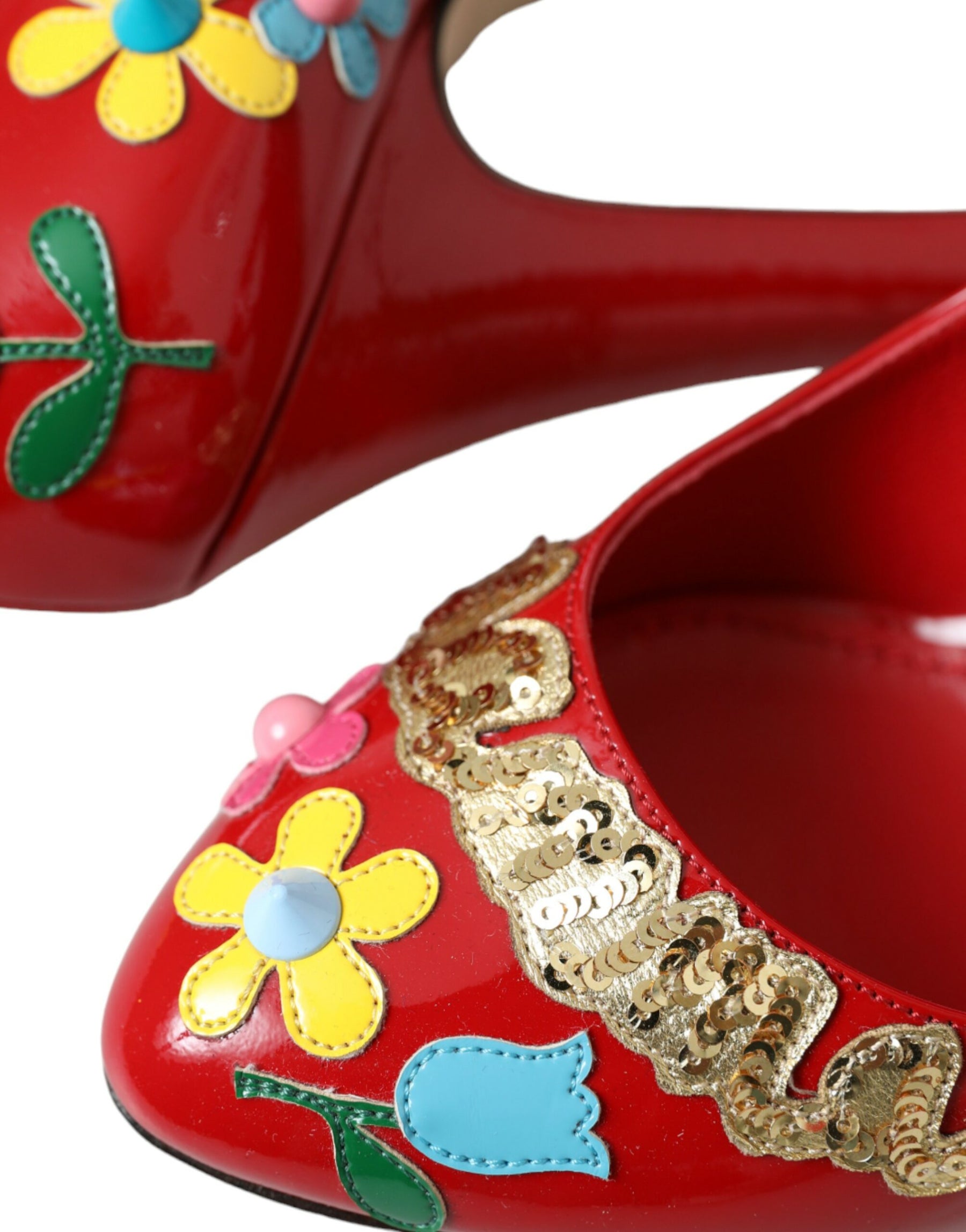 Dolce & Gabbana Red Leather Embellished Mary Jane Pumps Heels Shoes | Regal Royce