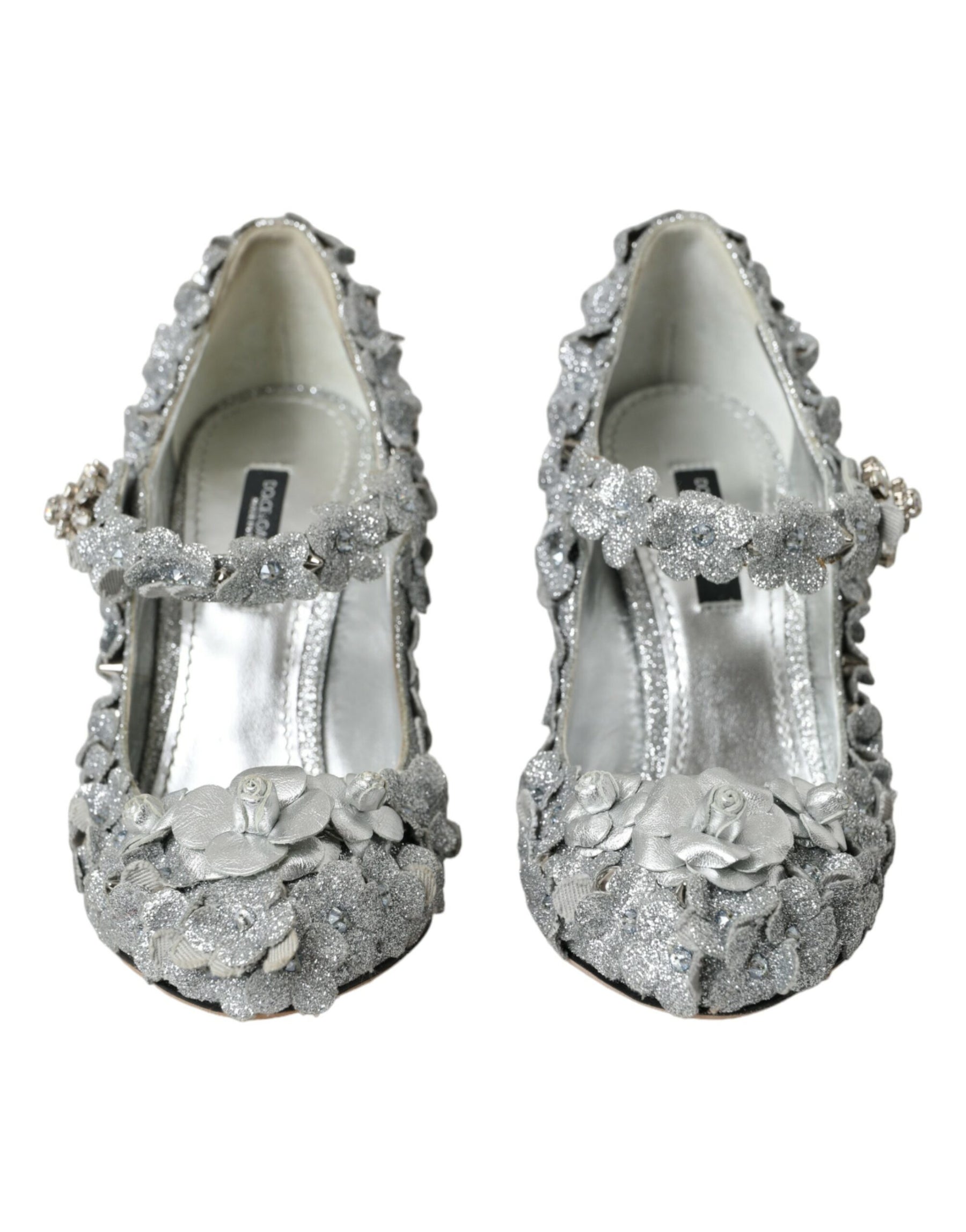 Dolce & Gabbana Silver Floral Crystal Mary Jane Pumps Shoes | Regal Royce