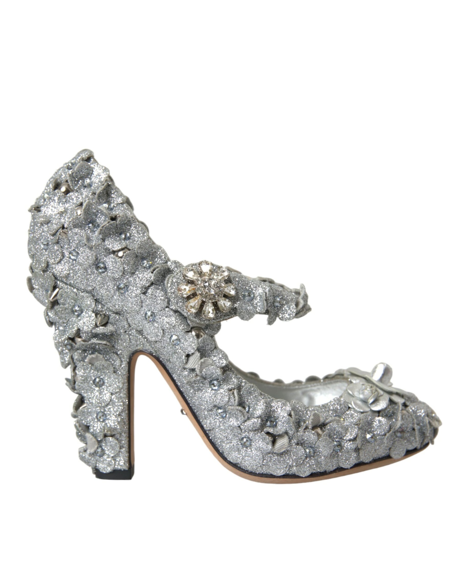 Dolce & Gabbana Silver Floral Crystal Mary Jane Pumps Shoes | Regal Royce