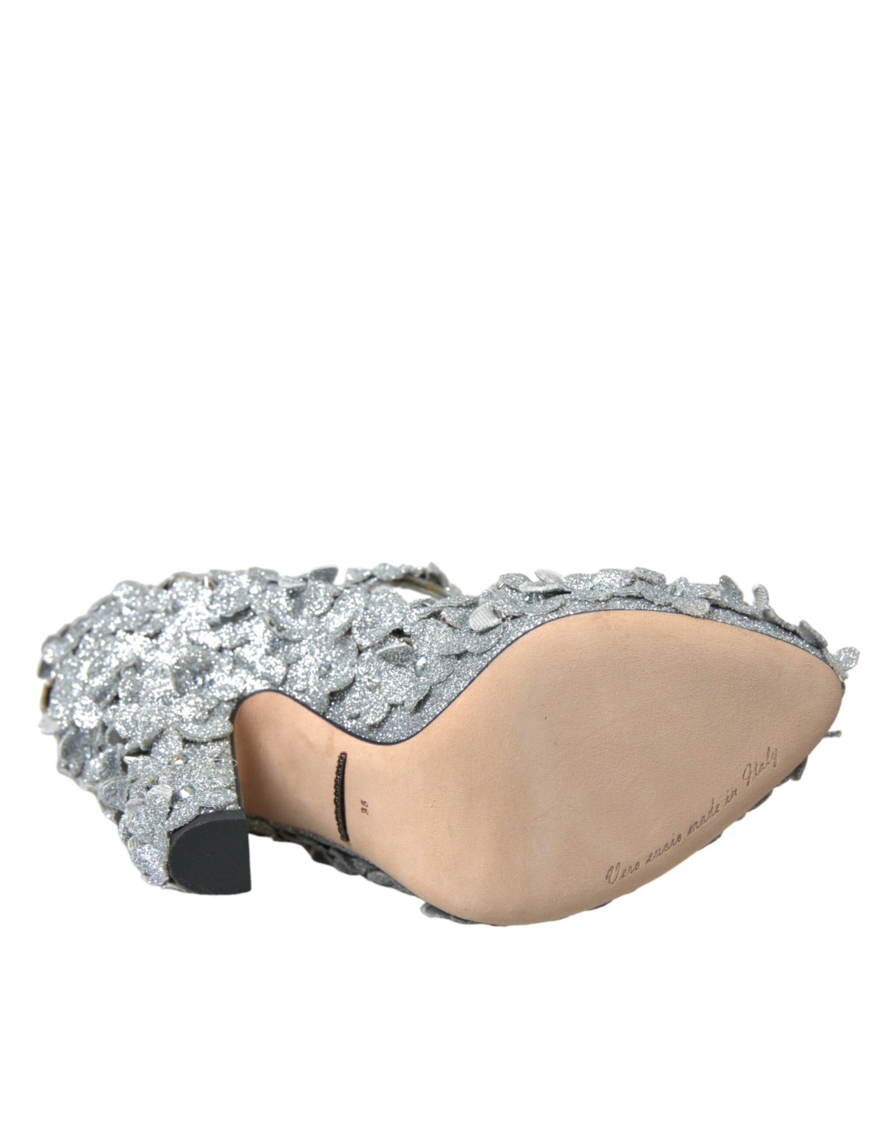 Dolce & Gabbana Silver Floral Crystal Mary Jane Pumps Shoes | Regal Royce