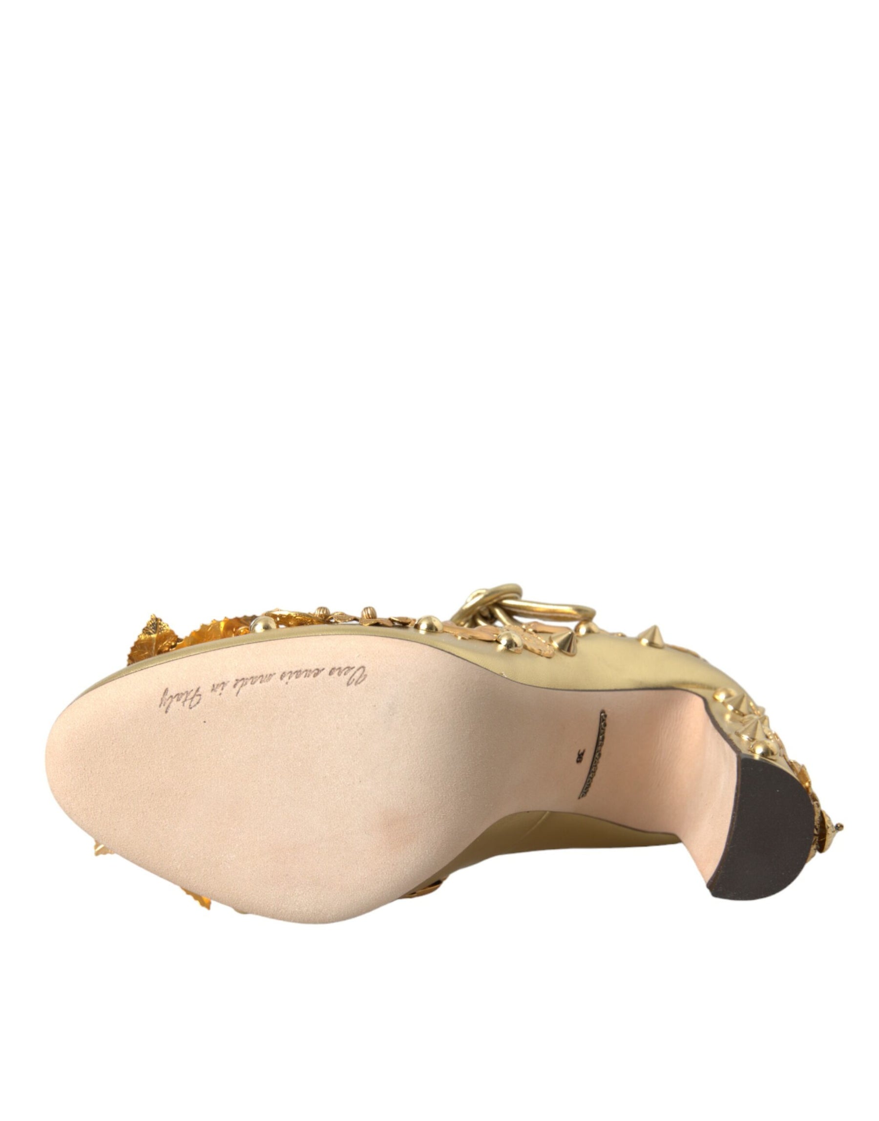 Dolce & Gabbana Gold Leather Crystal Mary Janes Pumps Shoes | Regal Royce