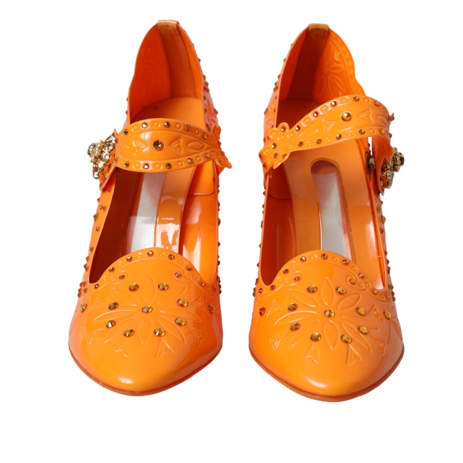 Dolce & Gabbana Orange CINDERELLA Floral Crystal Pumps Shoes | Regal Royce