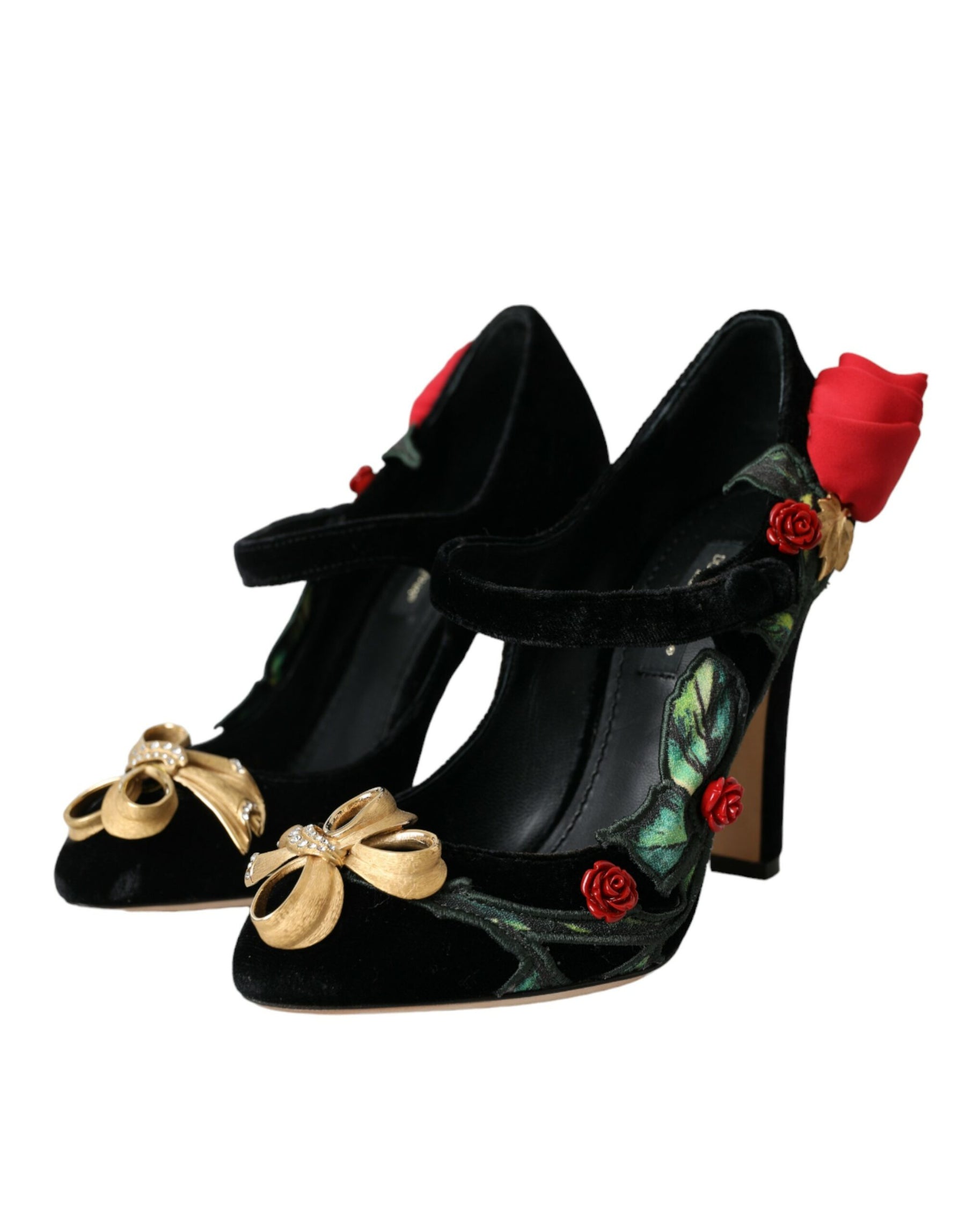 Dolce & Gabbana Black Roses Crystal Brooch Mary Jane Shoes | Regal Royce