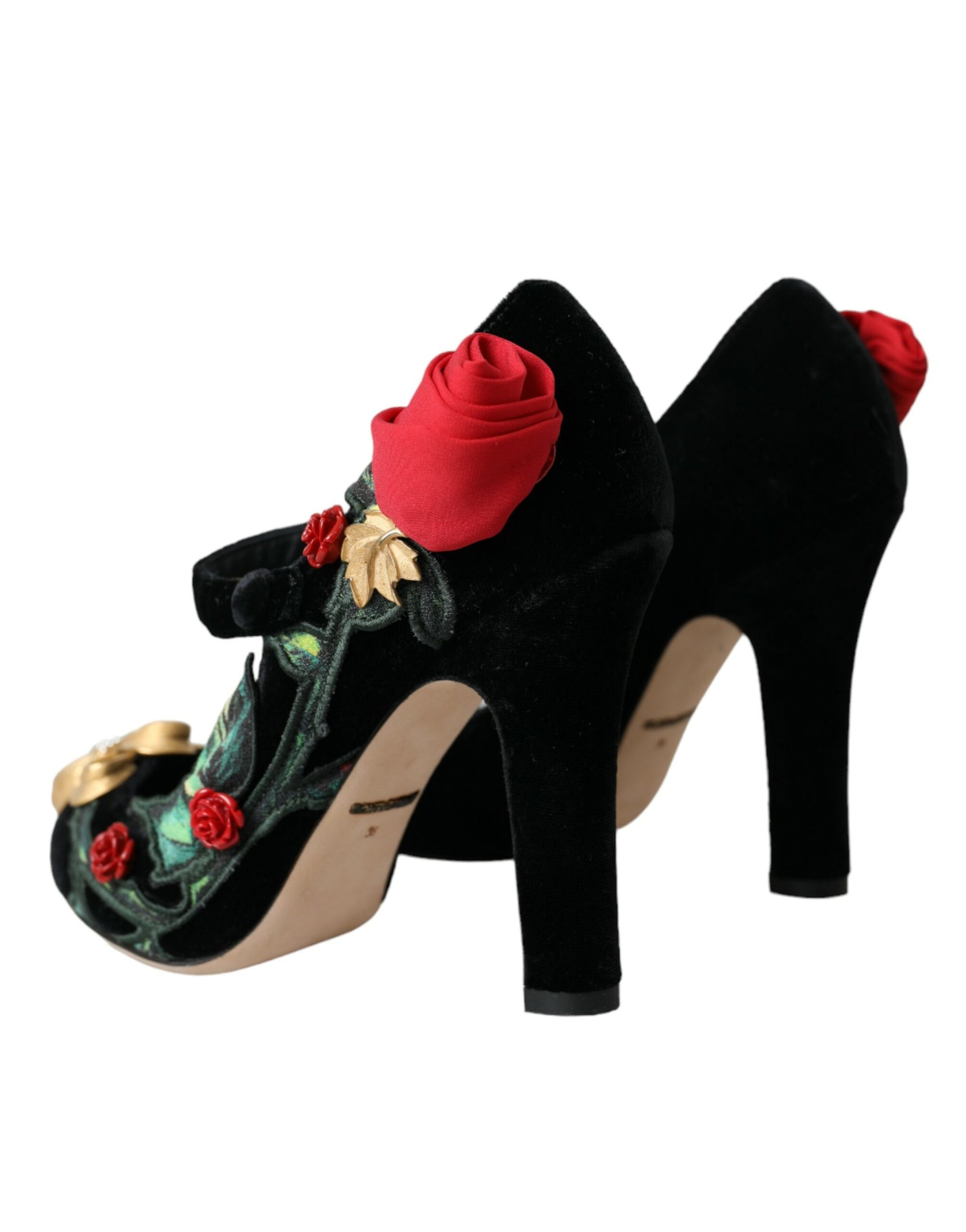 Dolce & Gabbana Black Roses Crystal Brooch Mary Jane Shoes | Regal Royce