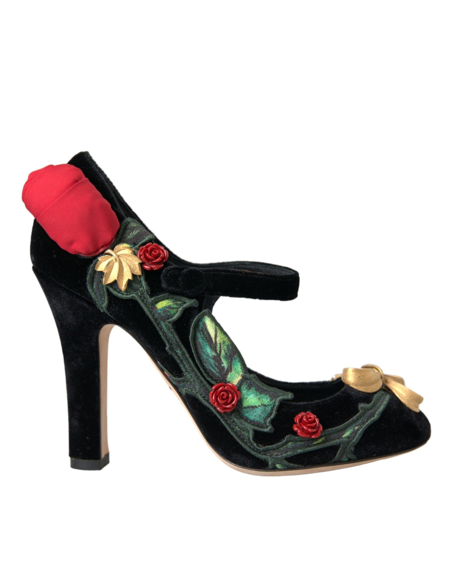 Dolce & Gabbana Black Roses Crystal Brooch Mary Jane Shoes | Regal Royce