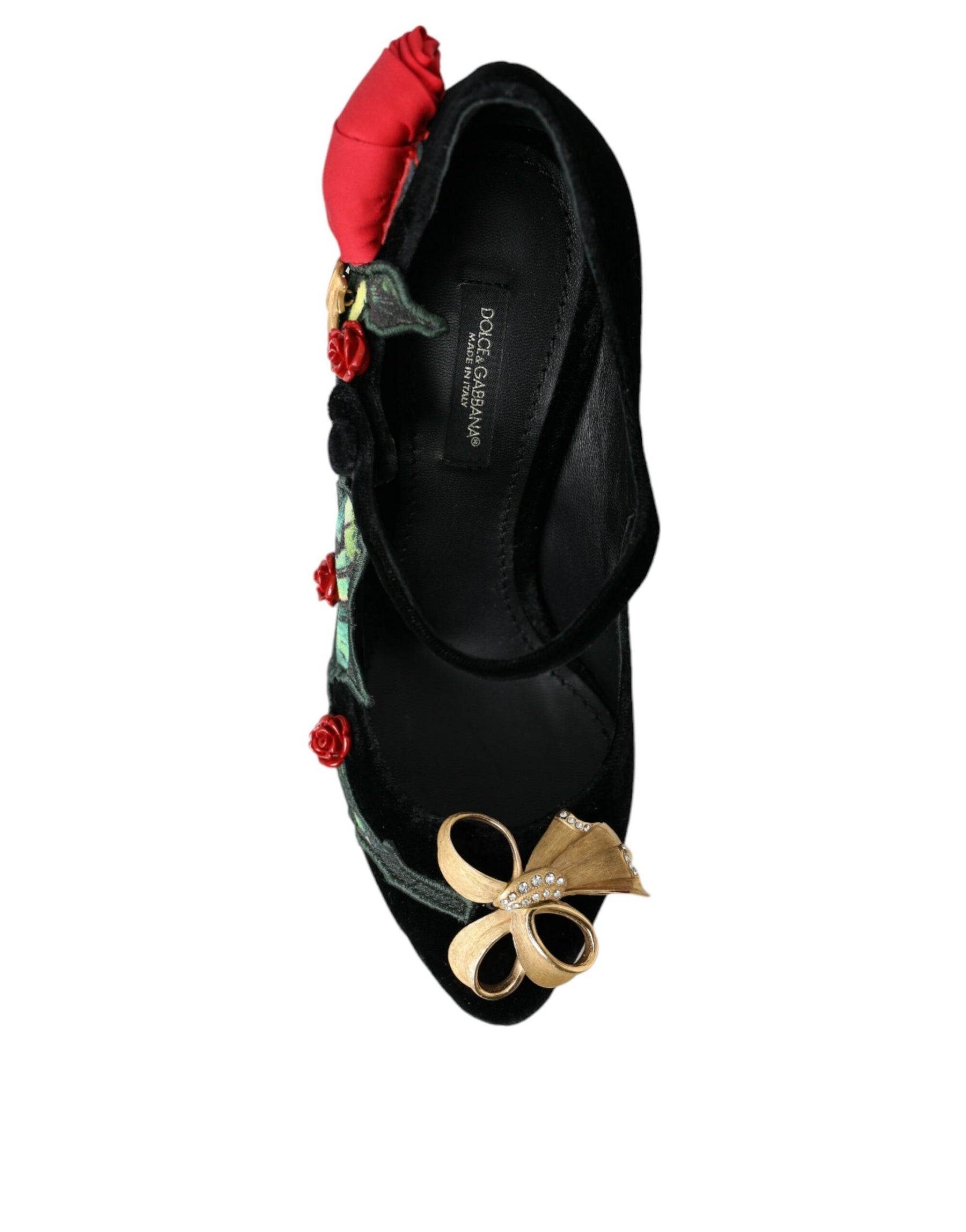 Dolce & Gabbana Black Roses Crystal Brooch Mary Jane Shoes | Regal Royce