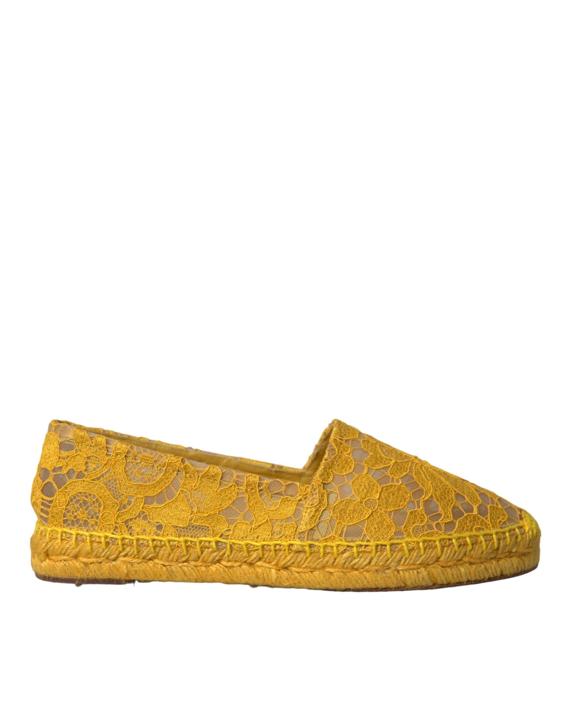 Dolce & Gabbana Yellow Taormina Lace Espadrille Loafers Flats Shoes | Regal Royce