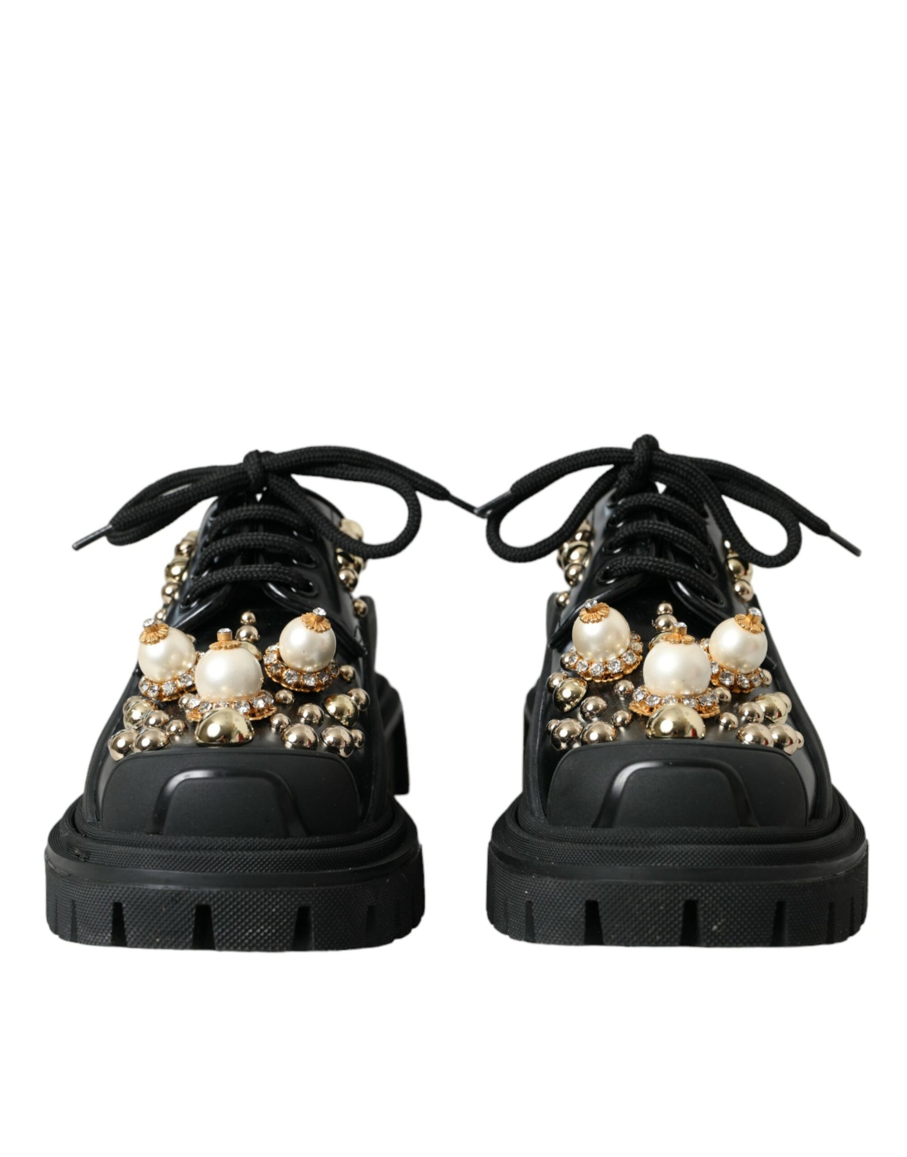 Dolce & Gabbana Black Leather Trekking Derby Embellished Shoes | Regal Royce