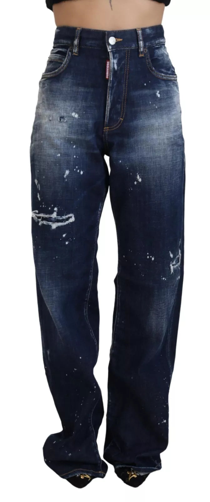 Dsquared² Blue High Waist Tattered Denim Jeans San Diego | Regal Royce