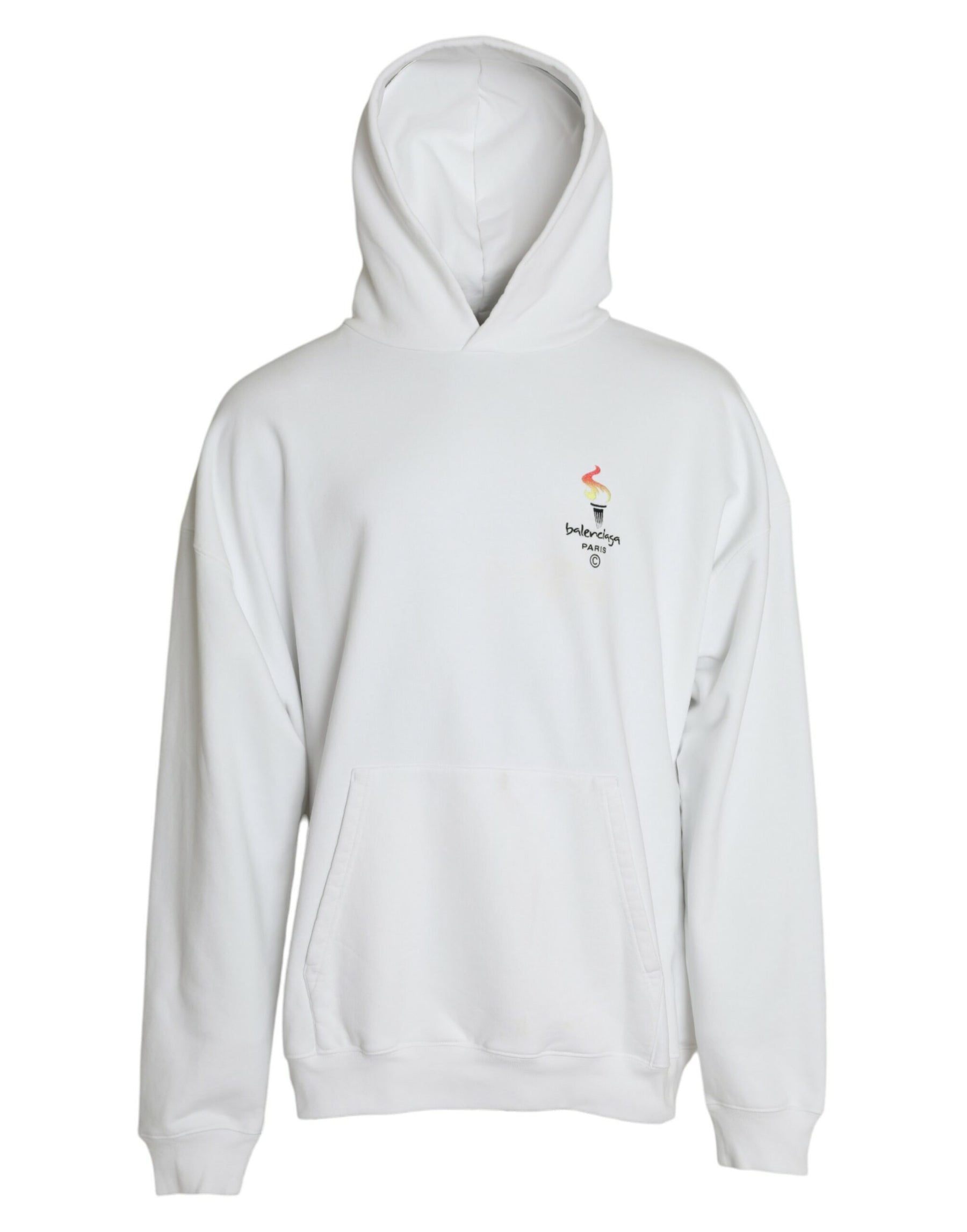 Balenciaga White Cotton Logo Hooded Pullover Sweatshirt Sweater | Regal Royce
