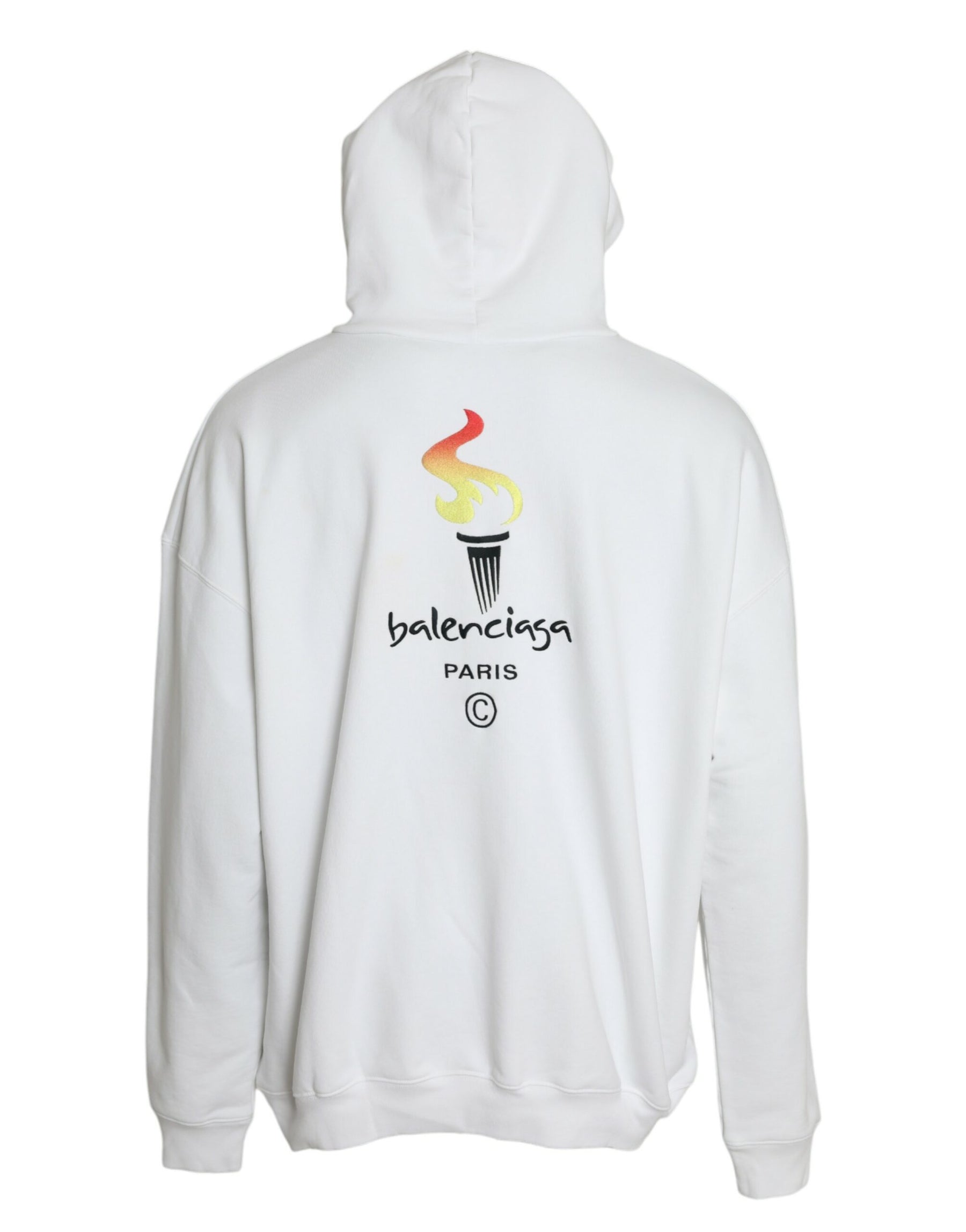 Balenciaga White Cotton Logo Hooded Pullover Sweatshirt Sweater | Regal Royce